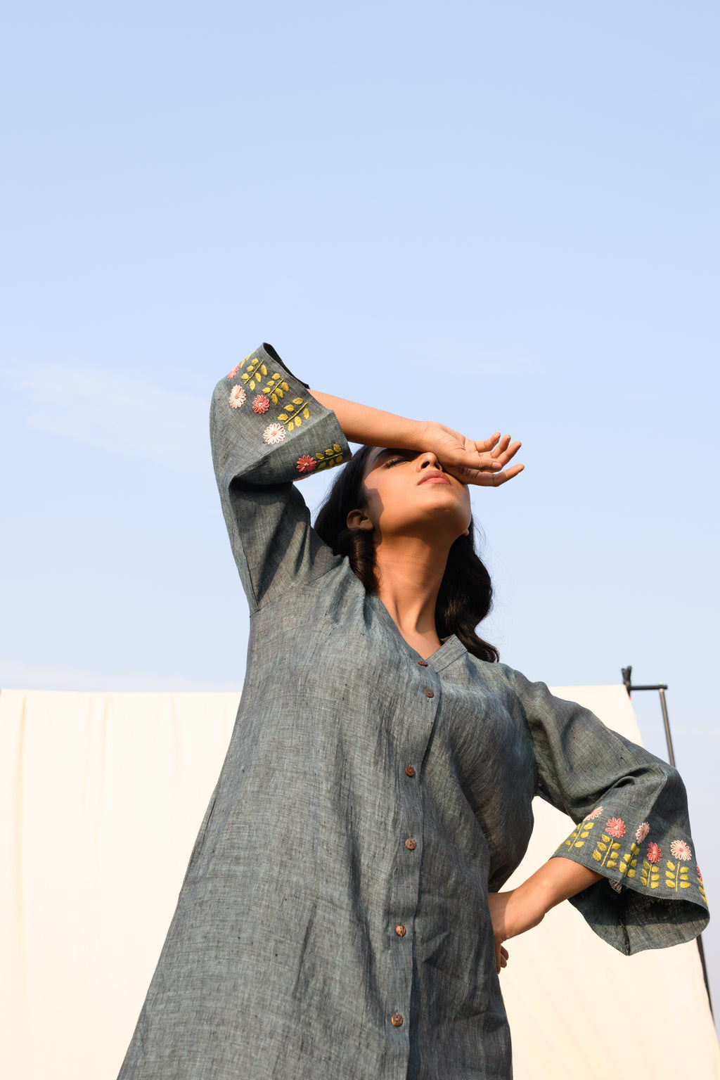 Dusky Fern - Handloom linen dress