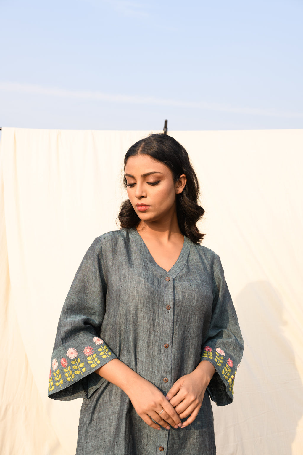 Dusky Fern - Handloom linen dress