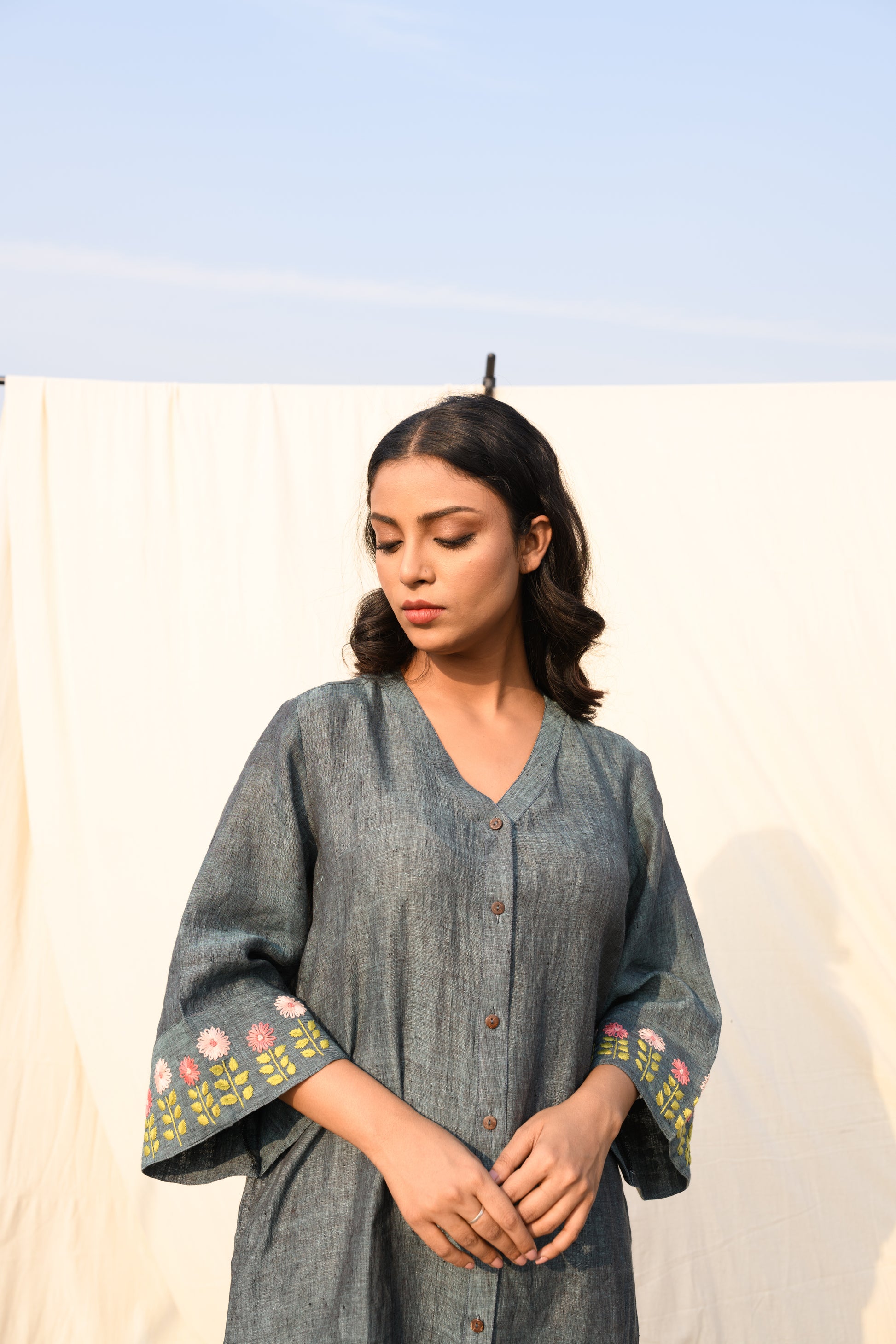 Dusky Fern - Handloom linen dress