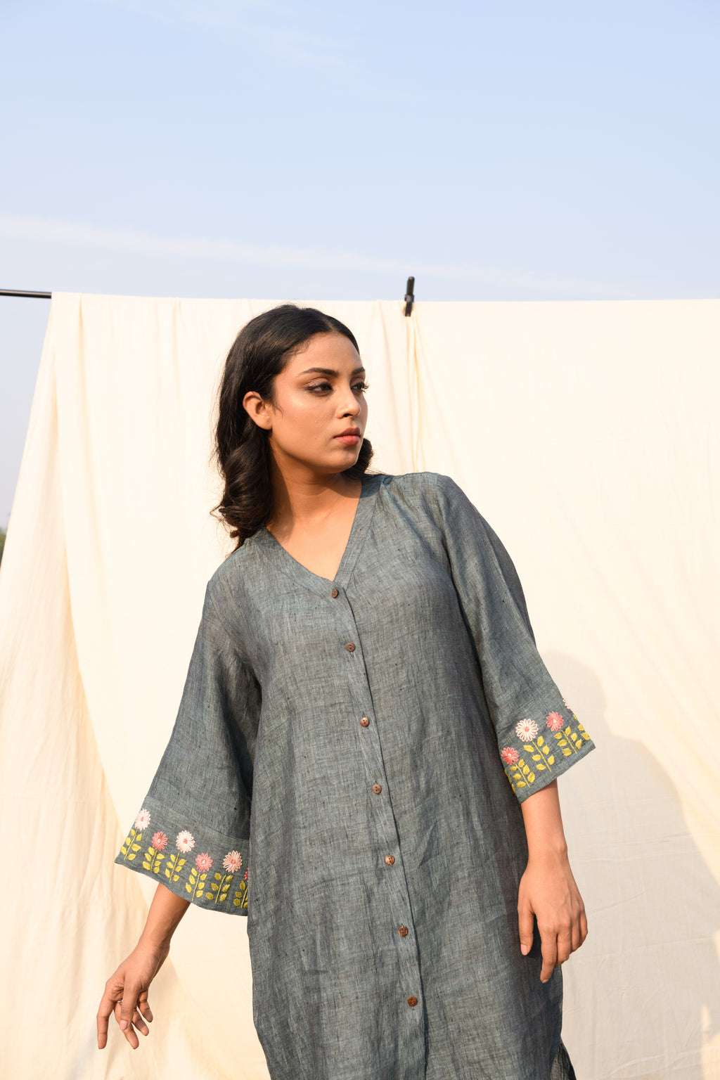 Dusky Fern - Handloom linen dress