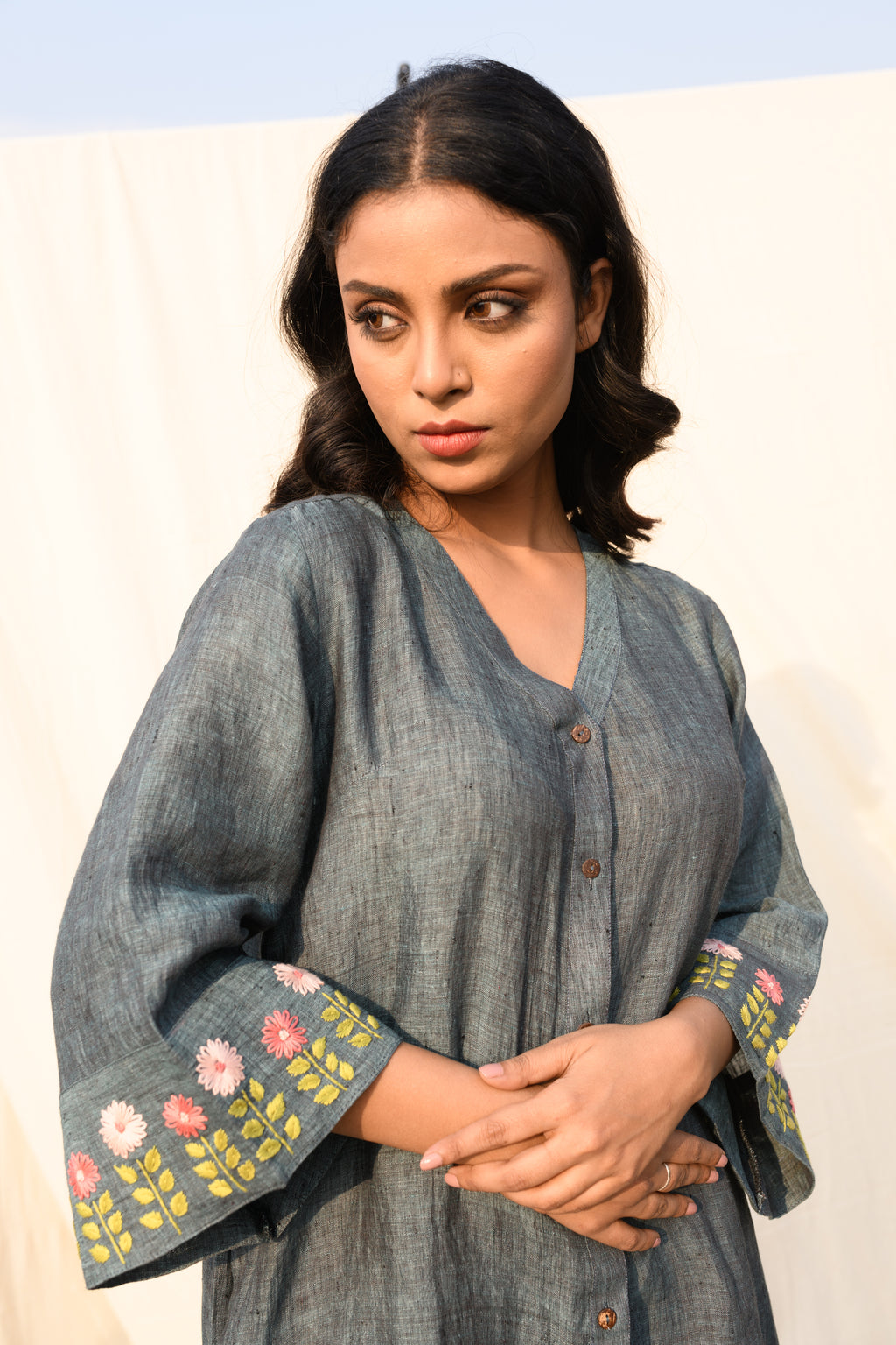 Dusky Fern - Handloom linen dress