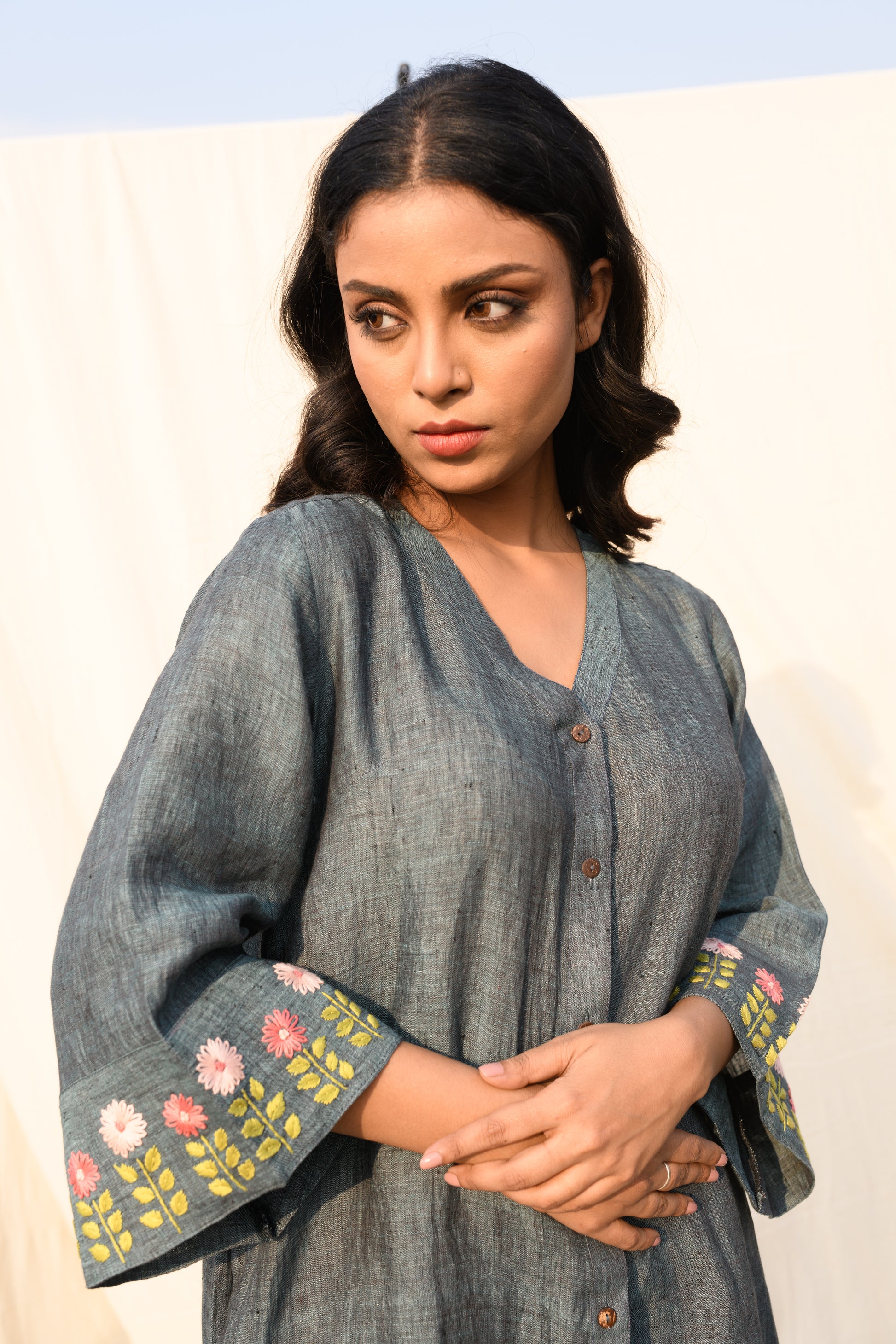 Dusky Fern - Handloom linen dress