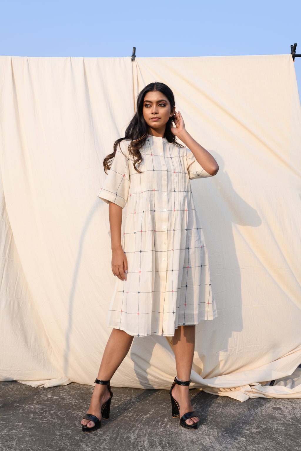 Whispered Grids - Handloom jamdani dress