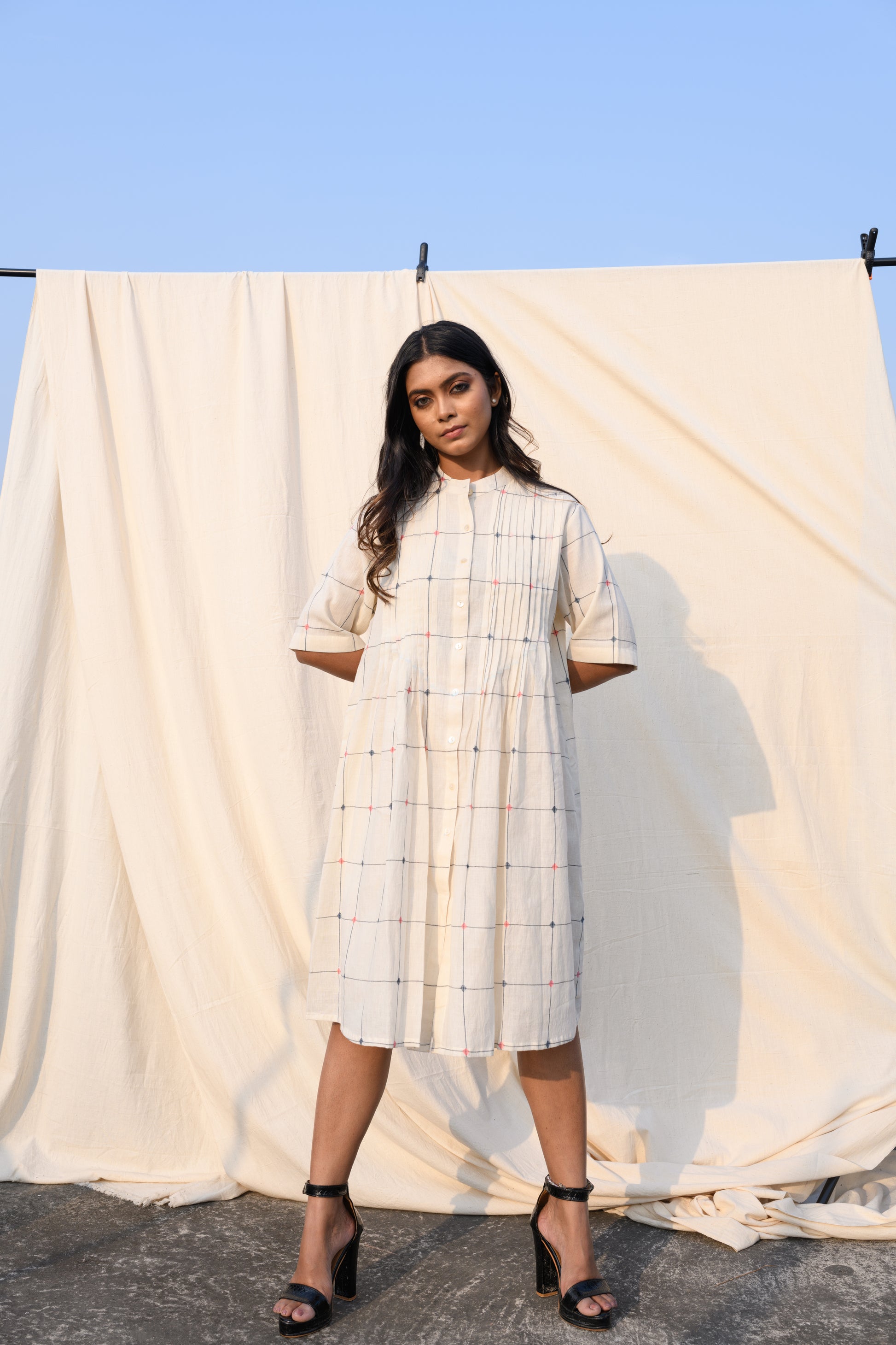 Whispered Grids - Handloom jamdani dress