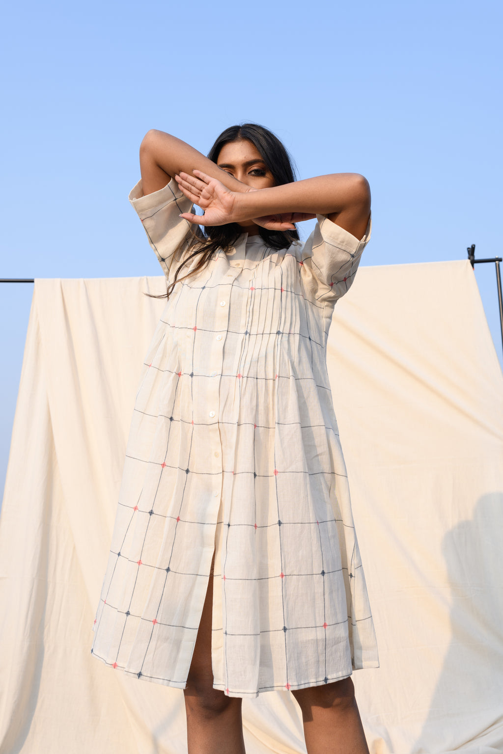 Whispered Grids - Handloom jamdani dress