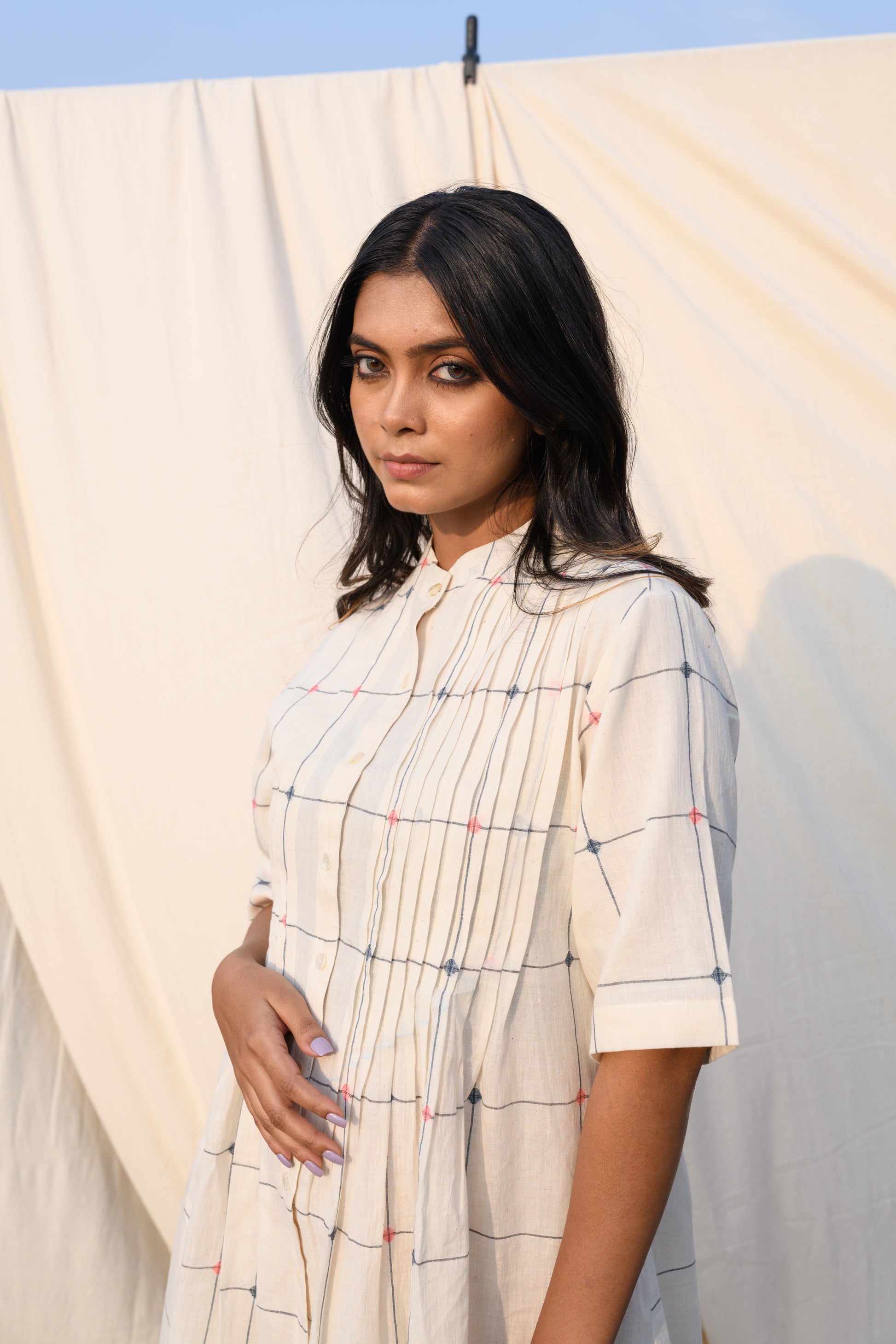 Whispered Grids - Handloom jamdani dress