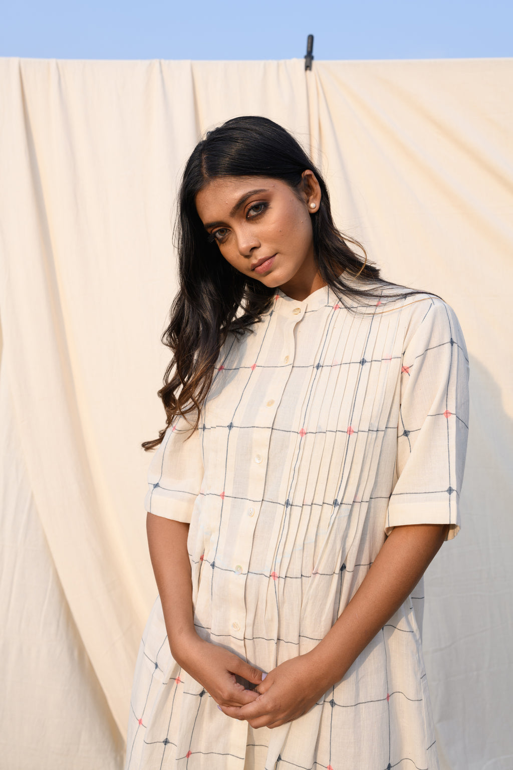 Whispered Grids - Handloom jamdani dress