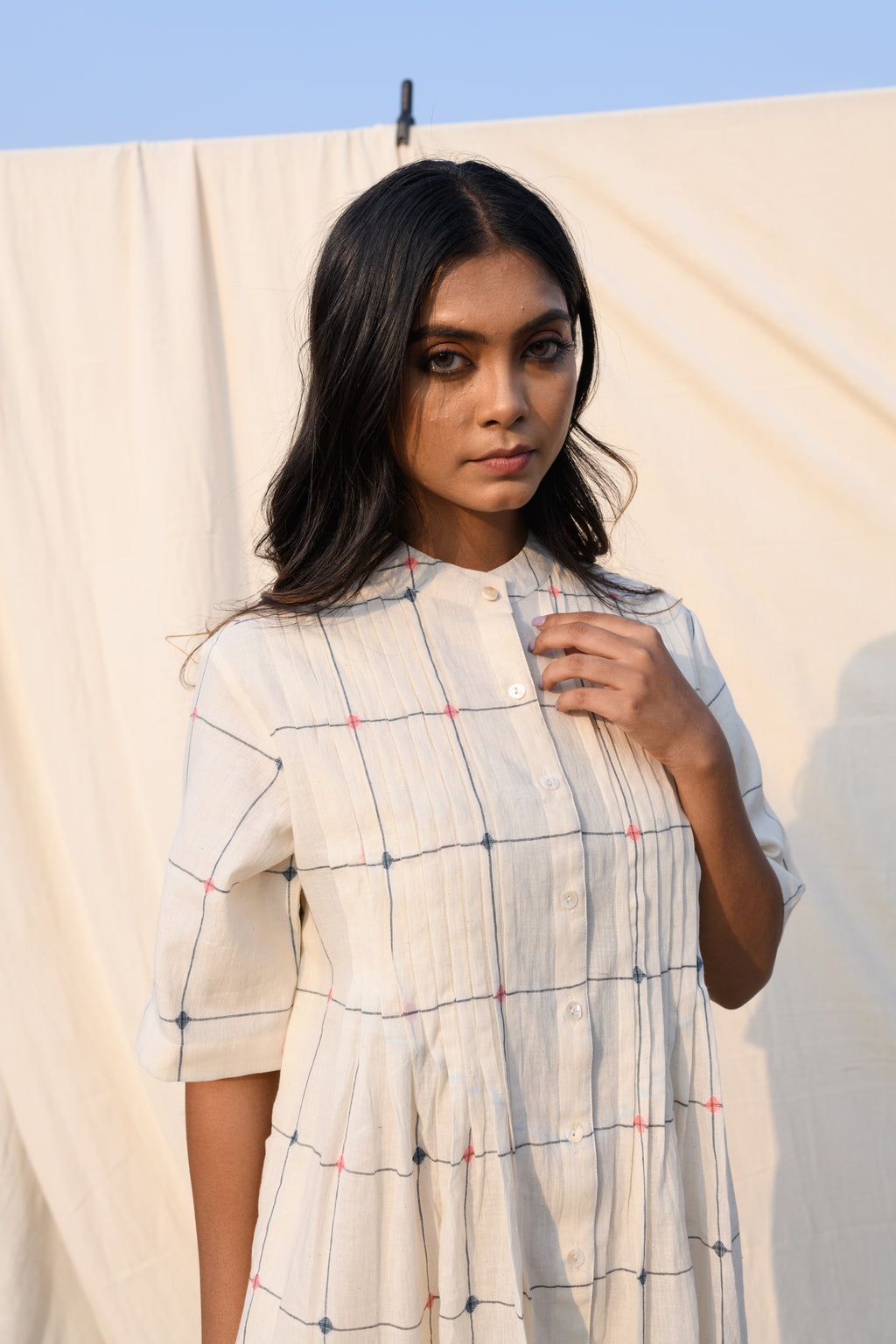 Whispered Grids - Handloom jamdani dress