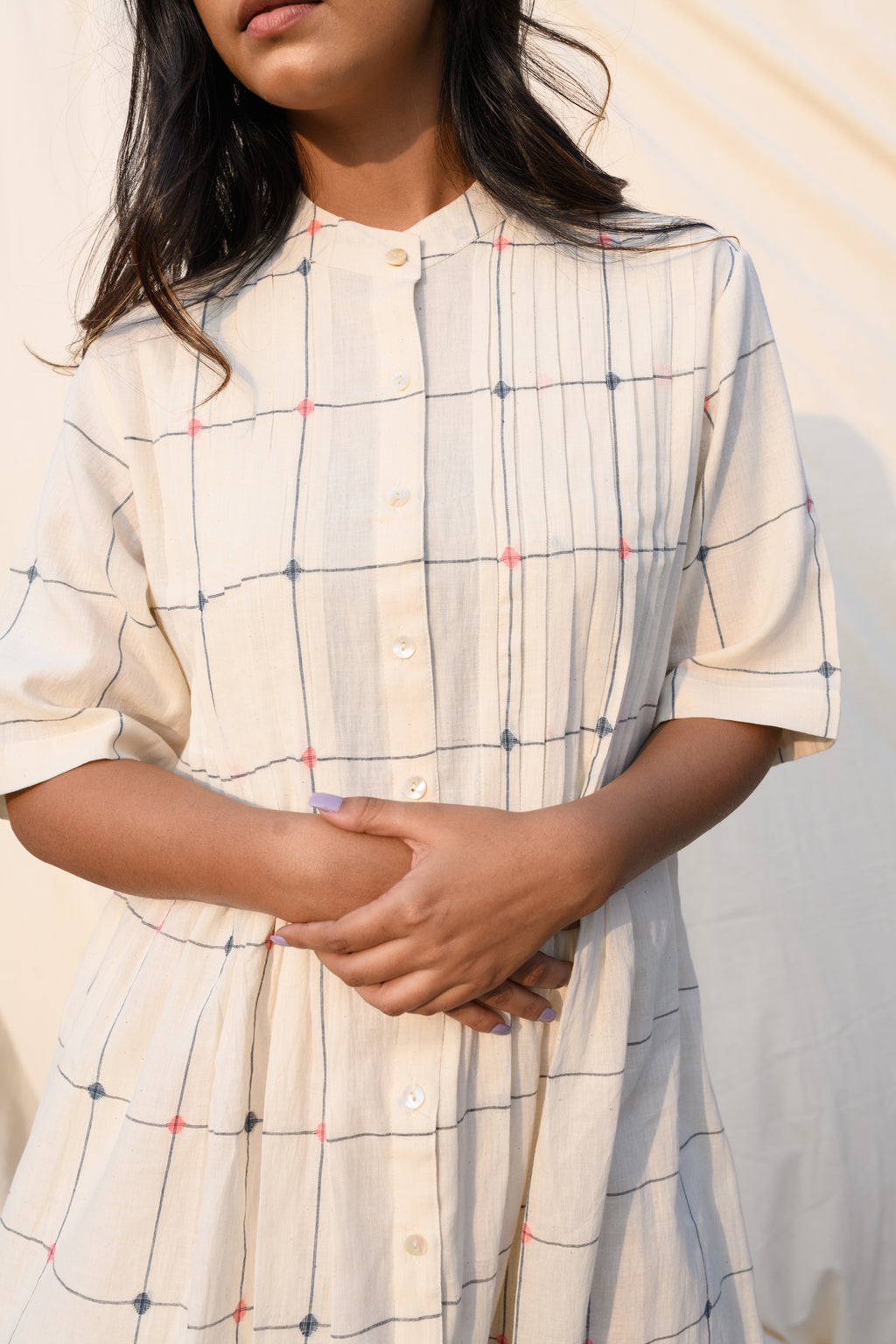 Whispered Grids - Handloom jamdani dress