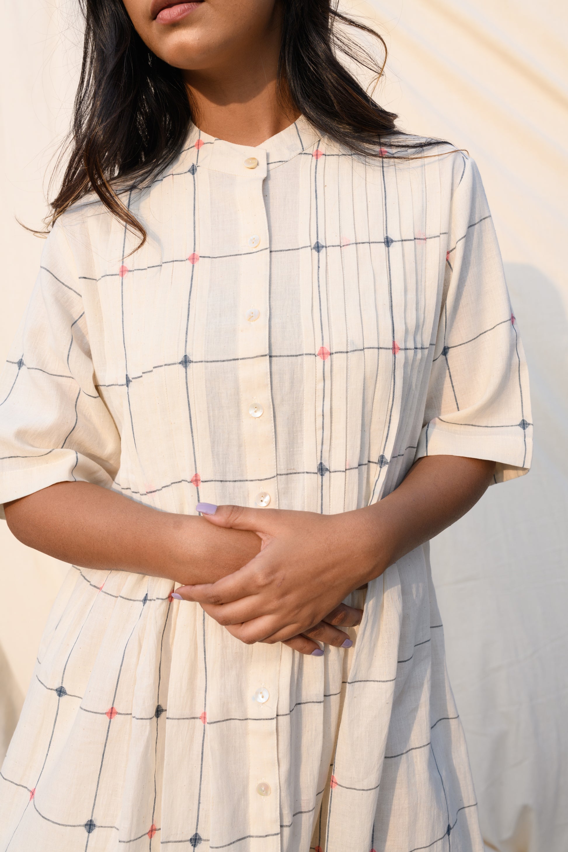 Whispered Grids - Handloom jamdani dress