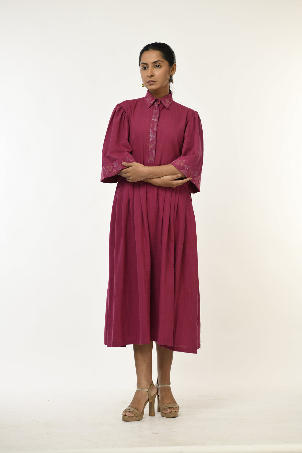 Rhodolite Ember Handwoven hand embroidered dress Purple Front View