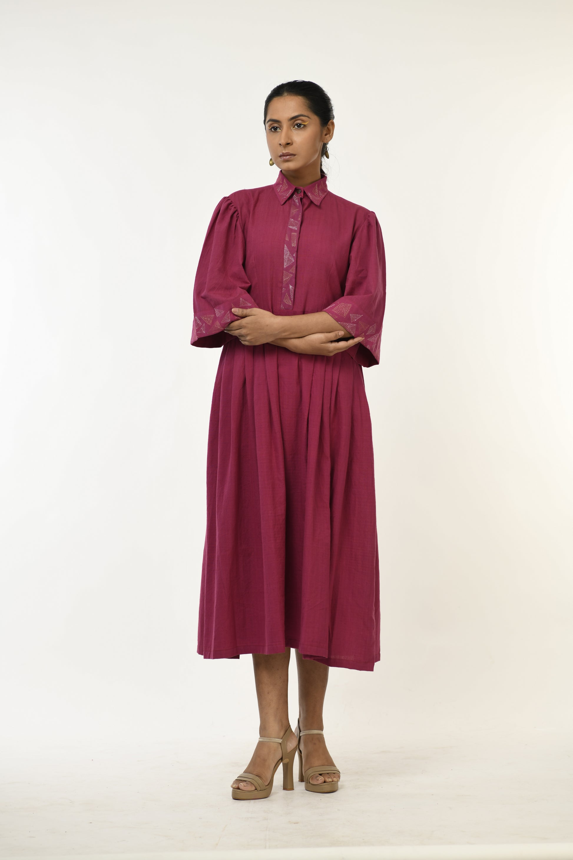 Rhodolite Ember - Handwoven hand embroidered dress