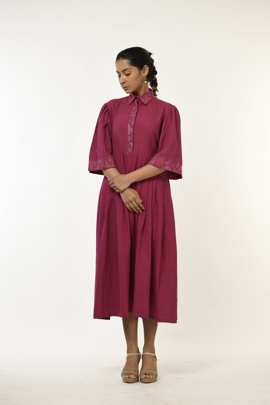 Rhodolite Ember Handwoven hand embroidered dress Purple Front View