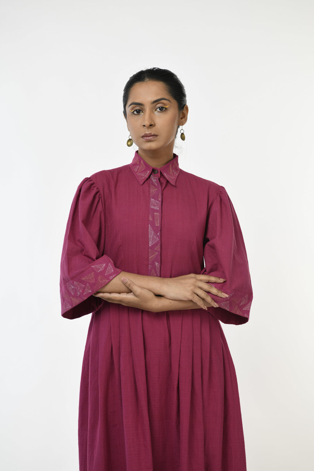 Rhodolite Ember Handwoven hand embroidered dress Purple Front View
