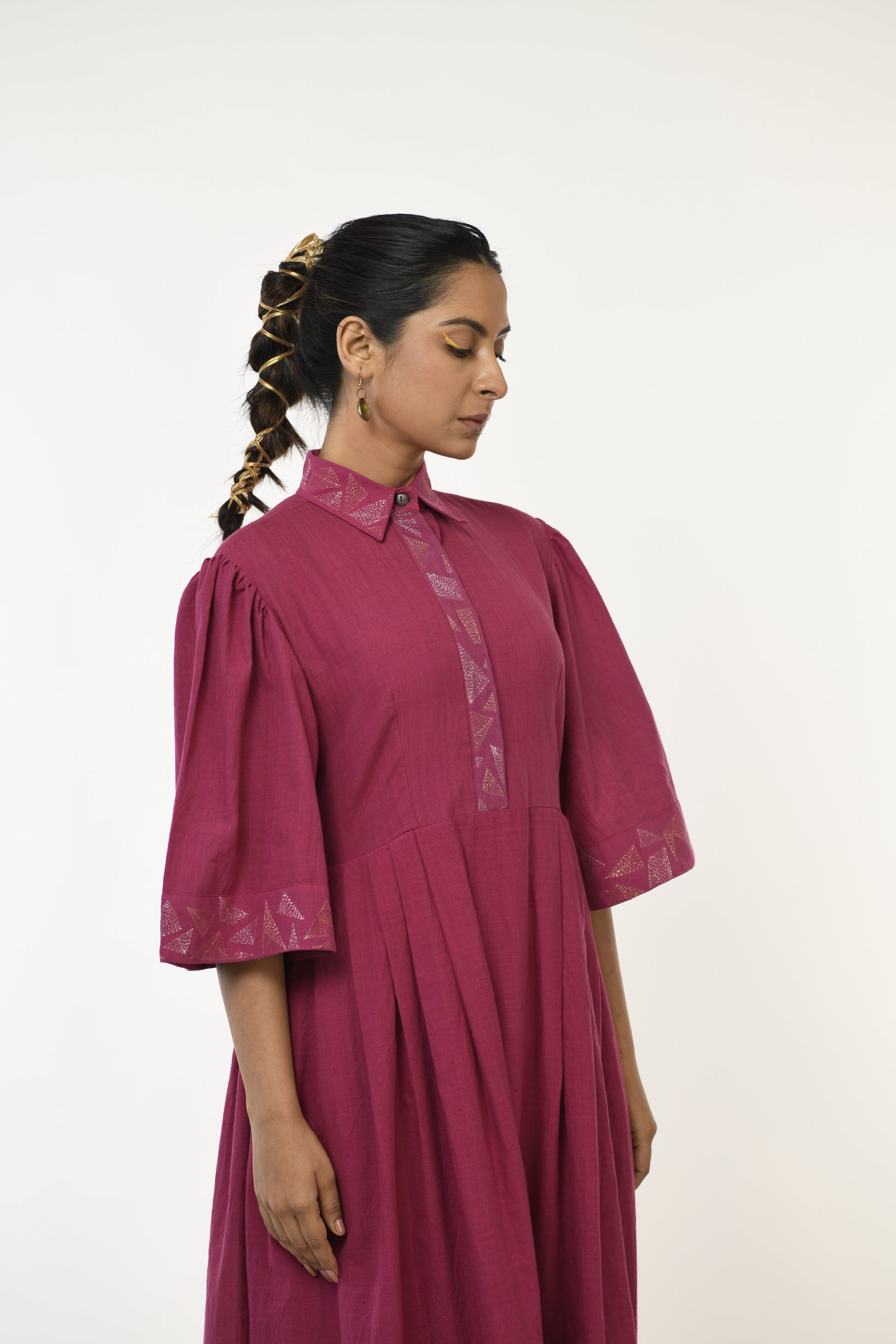 Rhodolite Ember - Handwoven hand embroidered dress