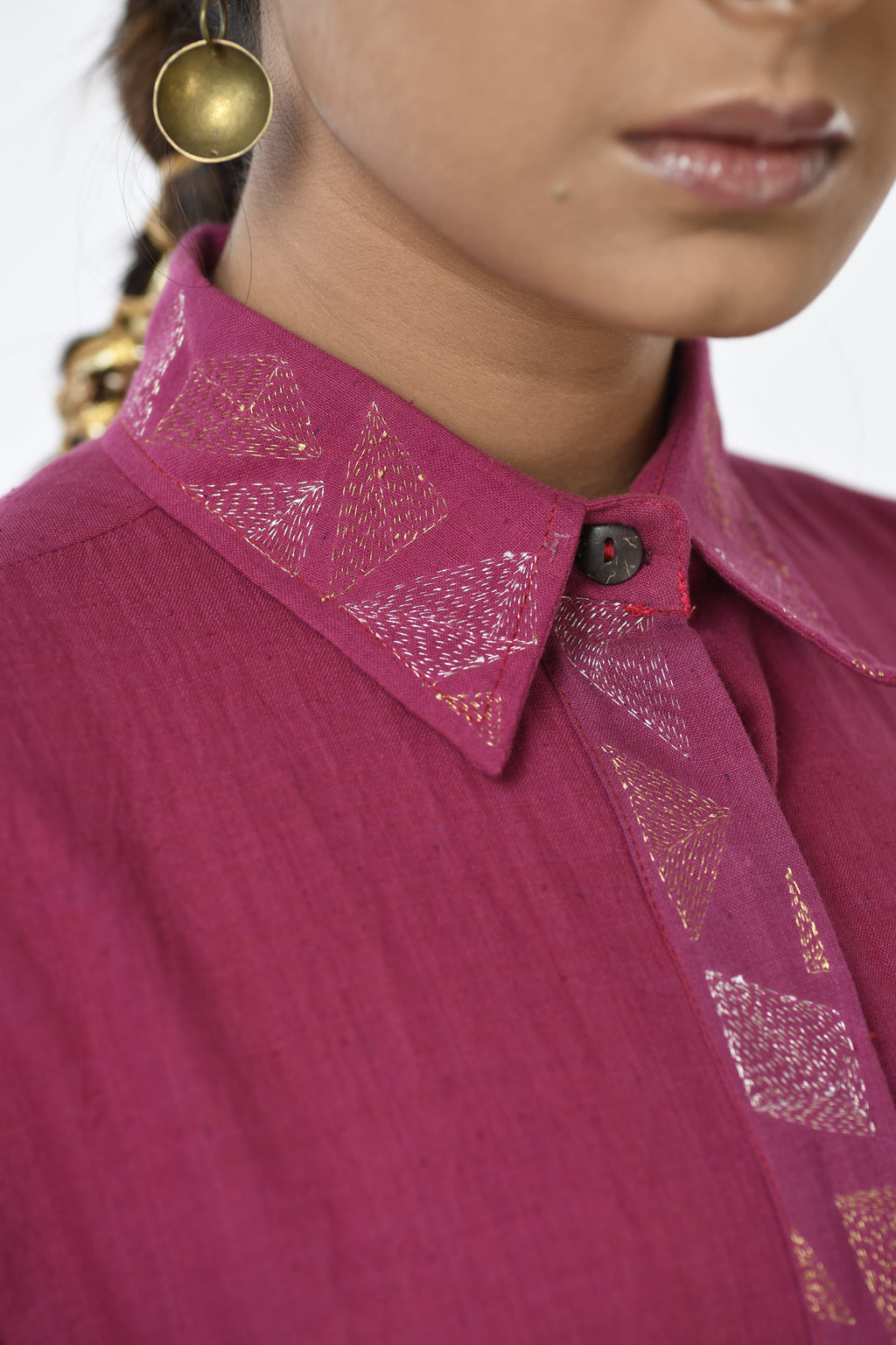 Rhodolite Ember Handwoven hand embroidered dress Purple Close View