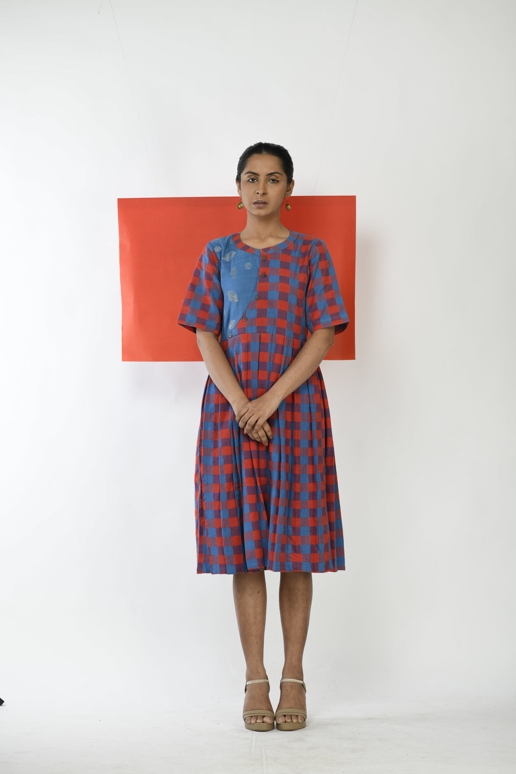 Garnet Grid - Handwoven hand embroidered dress