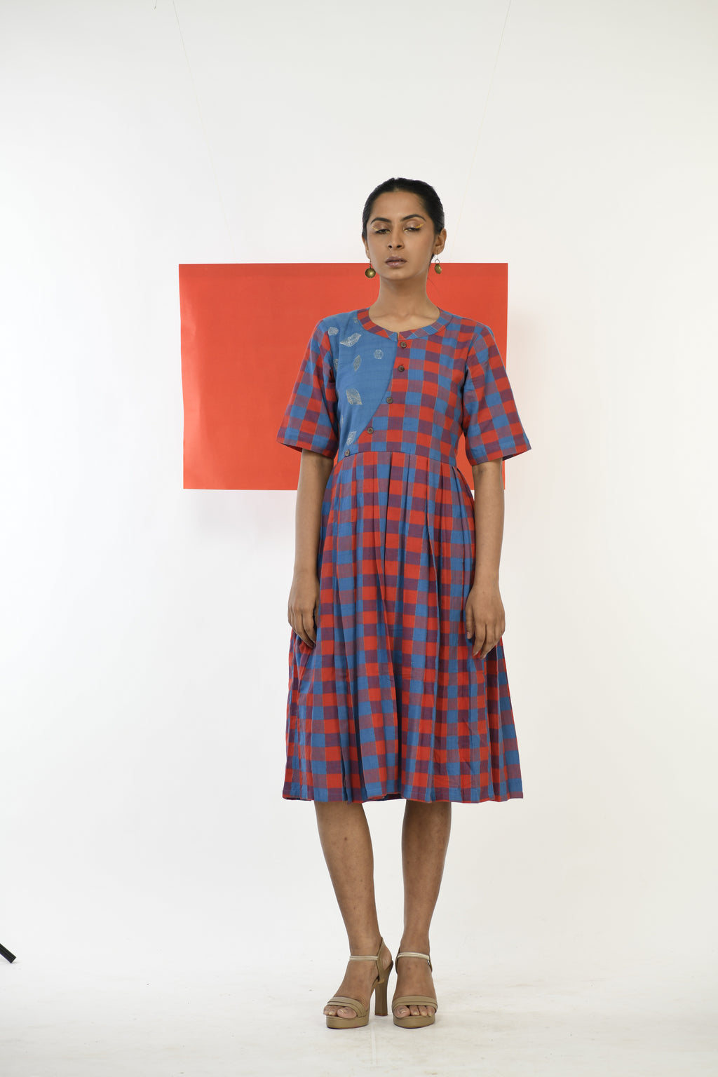 Garnet Grid - Handwoven hand embroidered dress
