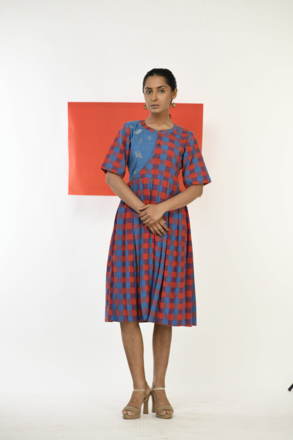 Garnet Grid - Handwoven hand embroidered dress