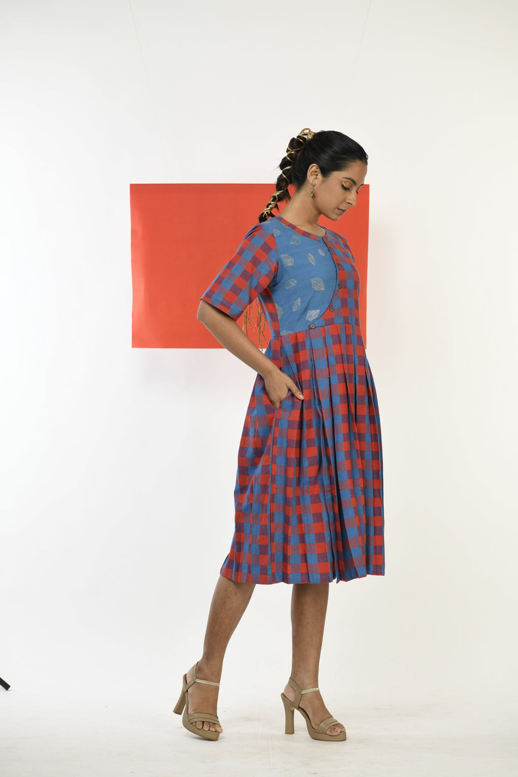 Garnet Grid - Handwoven hand embroidered dress