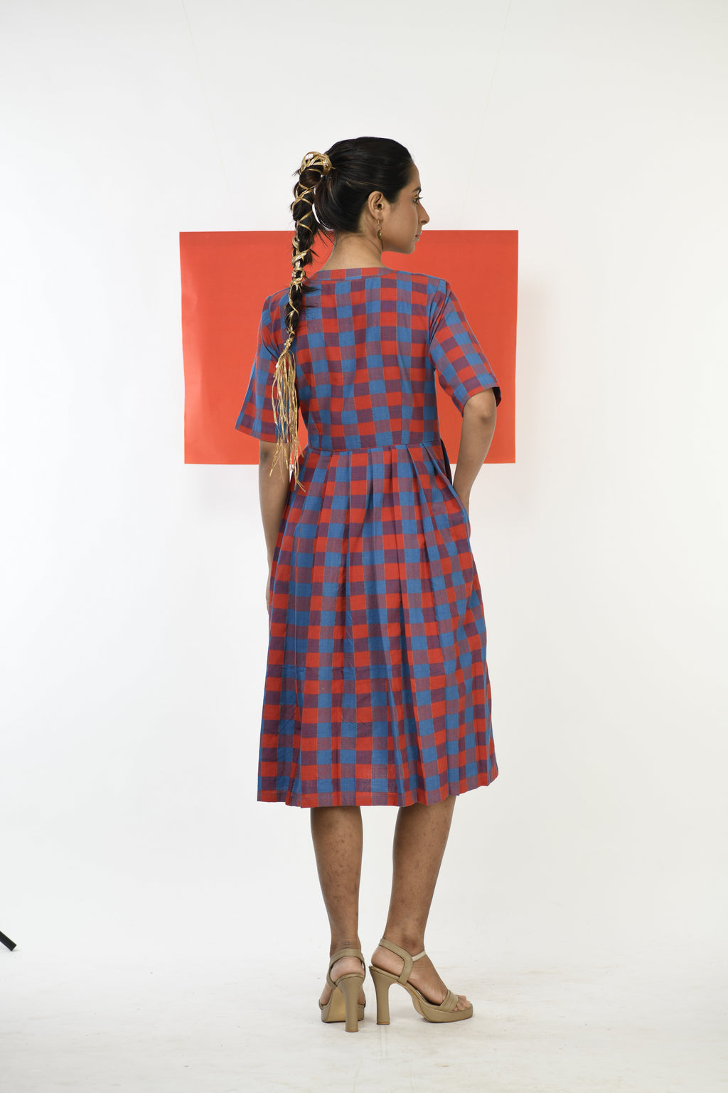 Garnet Grid - Handwoven hand embroidered dress