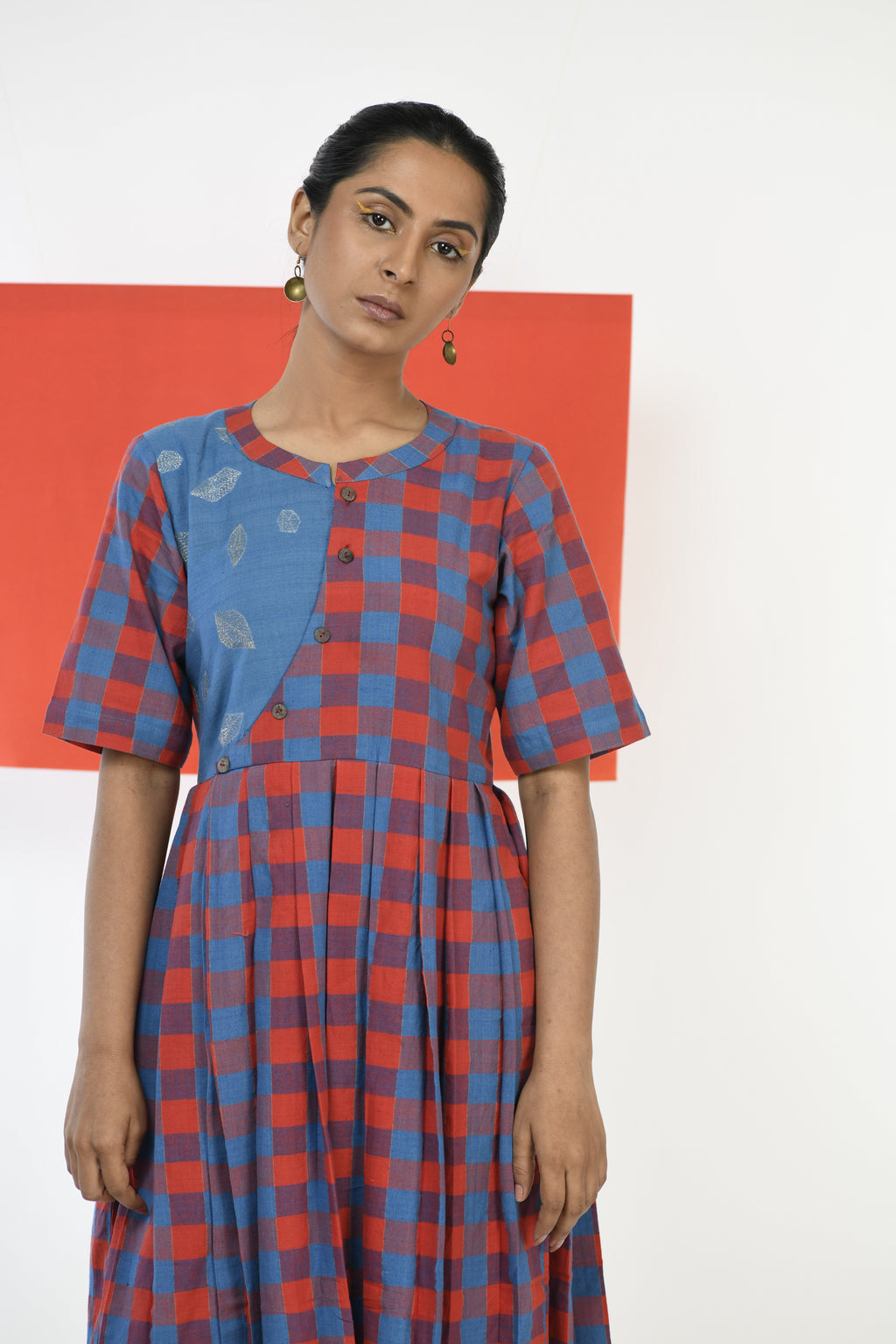 Garnet Grid - Handwoven hand embroidered dress