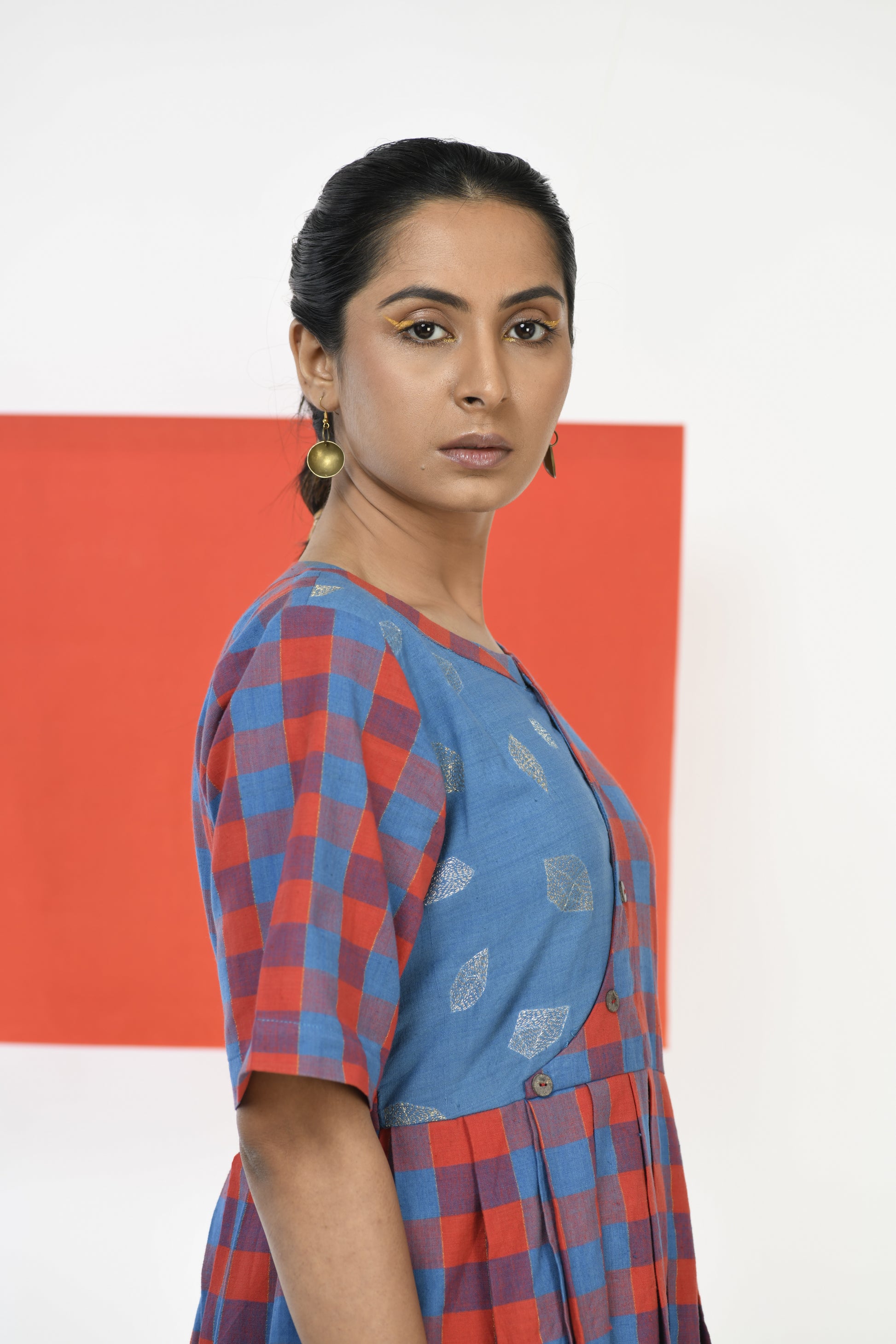 Garnet Grid - Handwoven hand embroidered dress