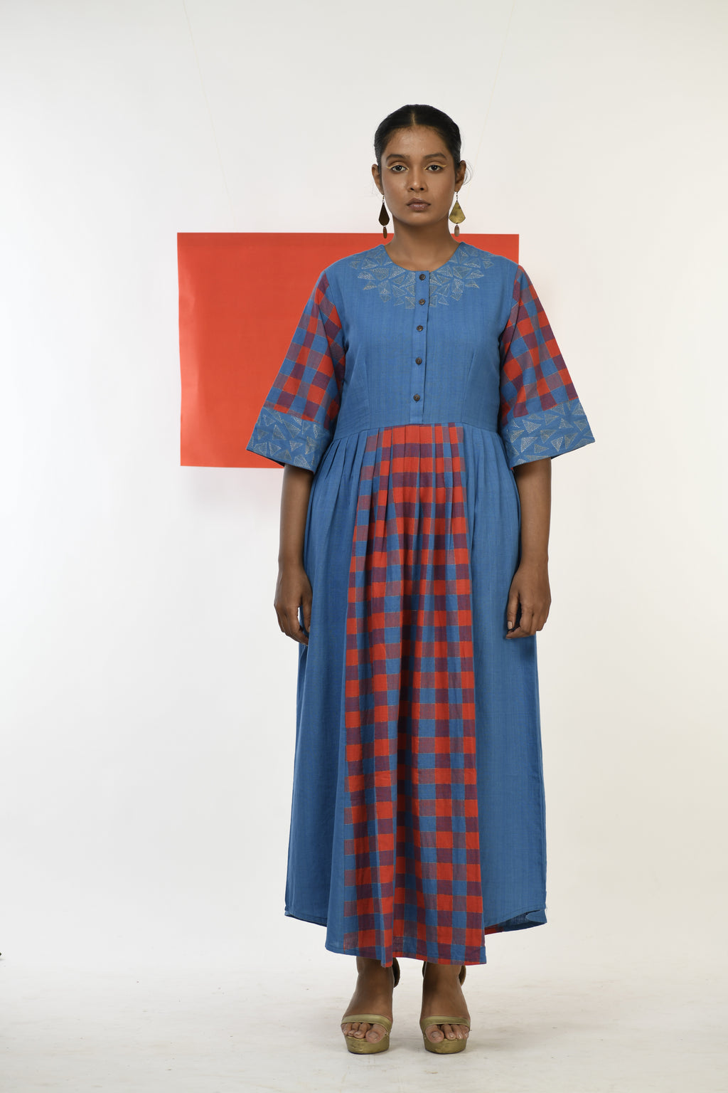 Spinel Checkflare - Handwoven hand embroidered dress