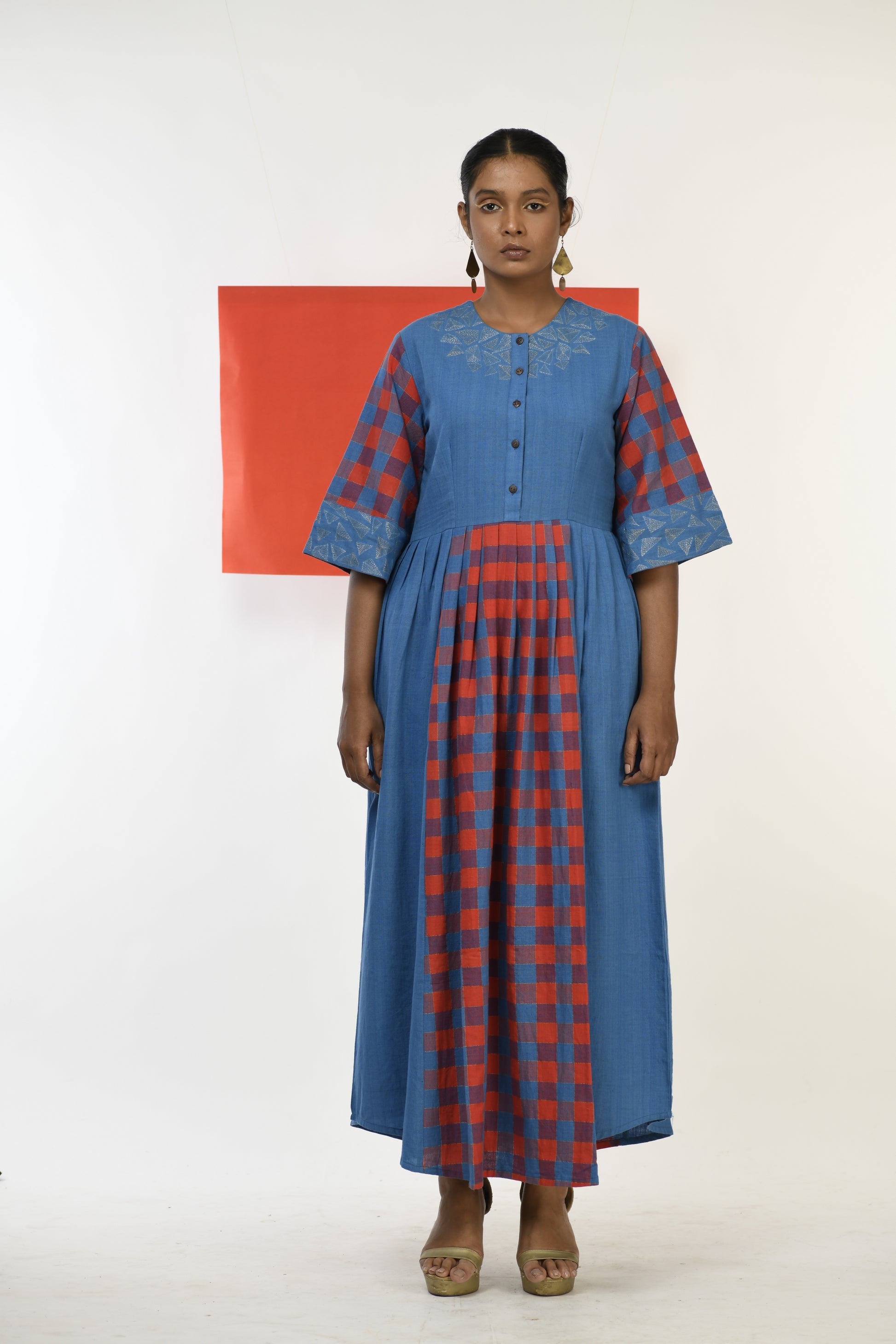 Spinel Checkflare - Handwoven hand embroidered dress