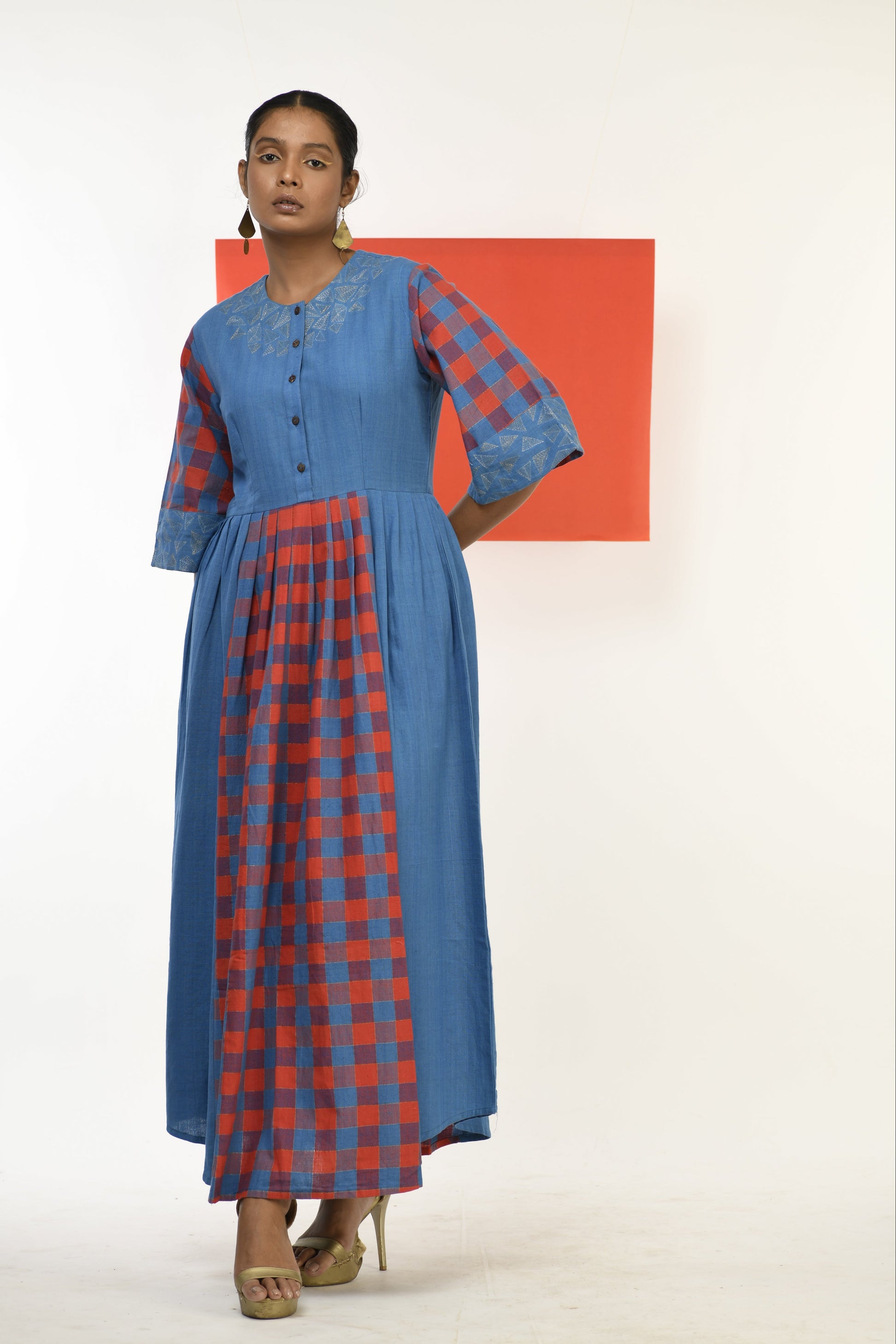 Spinel Checkflare - Handwoven hand embroidered dress