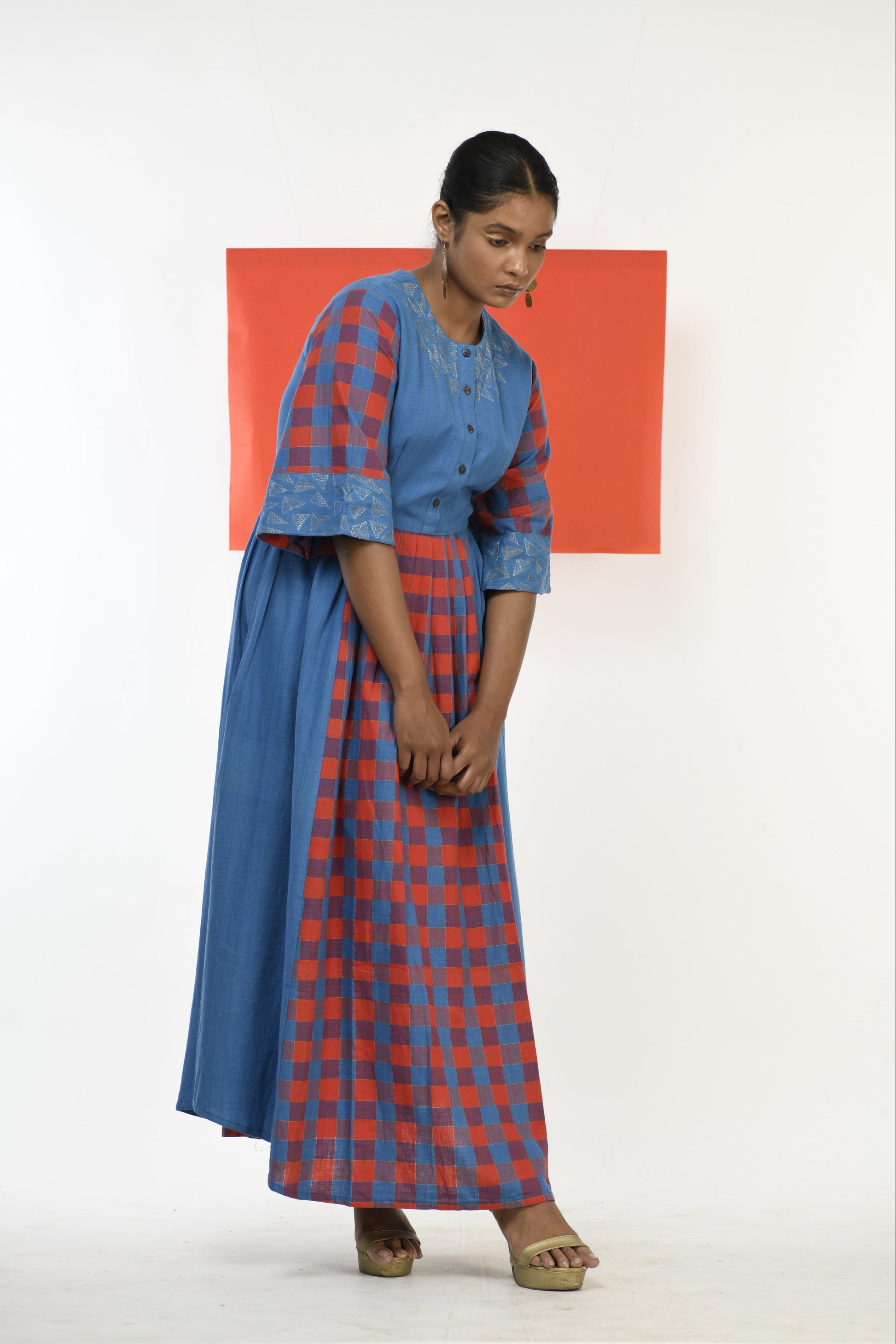 Spinel Checkflare - Handwoven hand embroidered dress