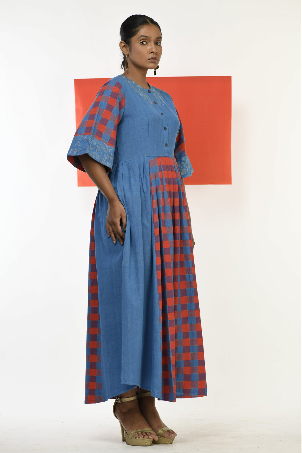 Spinel Checkflare - Handwoven hand embroidered dress