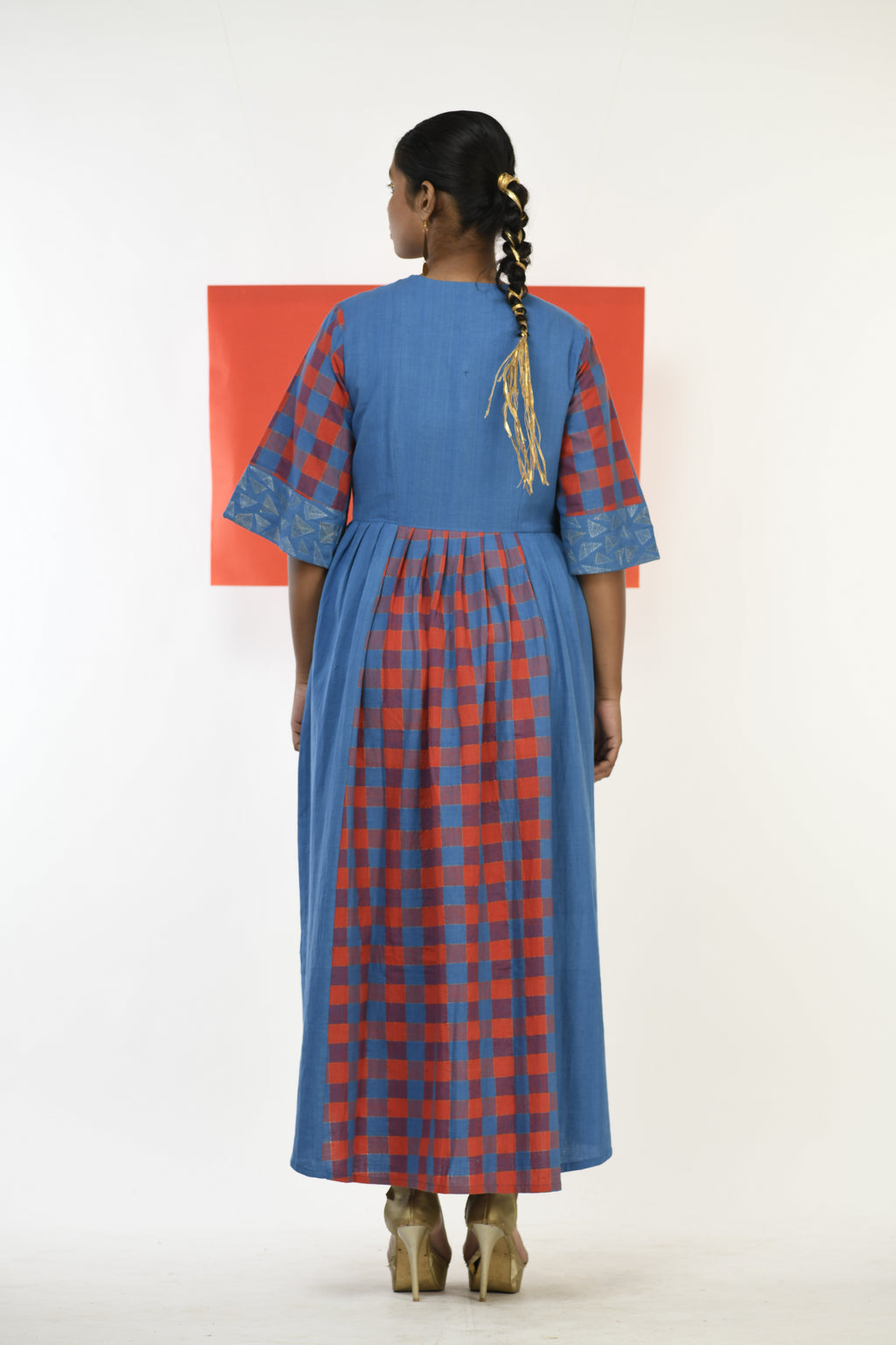 Spinel Checkflare - Handwoven hand embroidered dress
