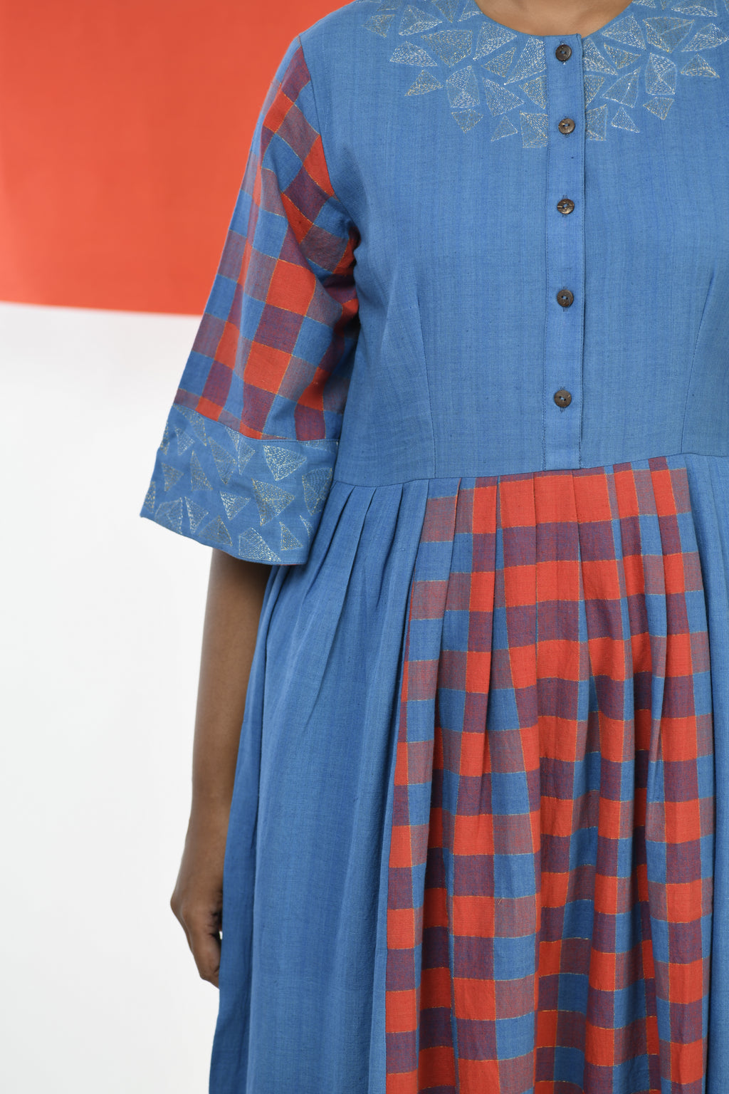 Spinel Checkflare - Handwoven hand embroidered dress