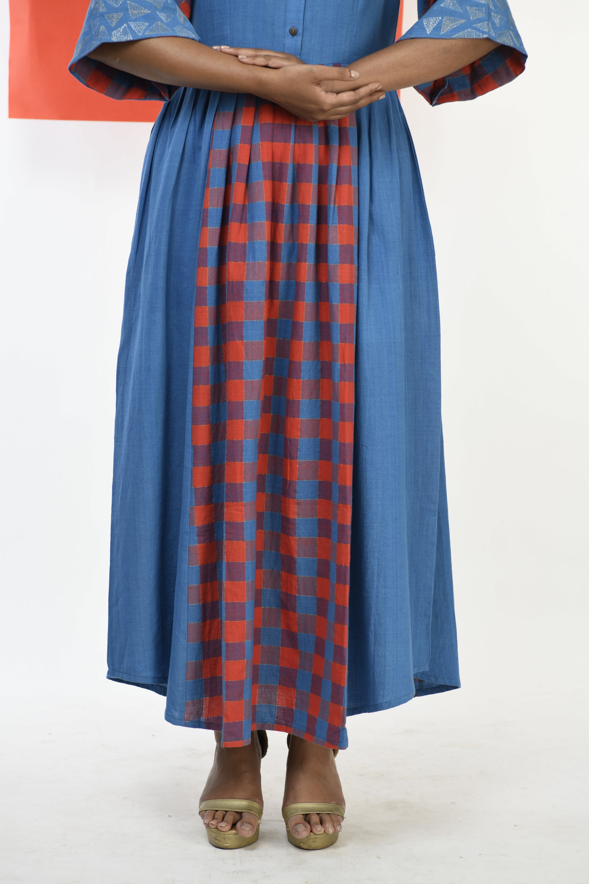 Spinel Checkflare - Handwoven hand embroidered dress