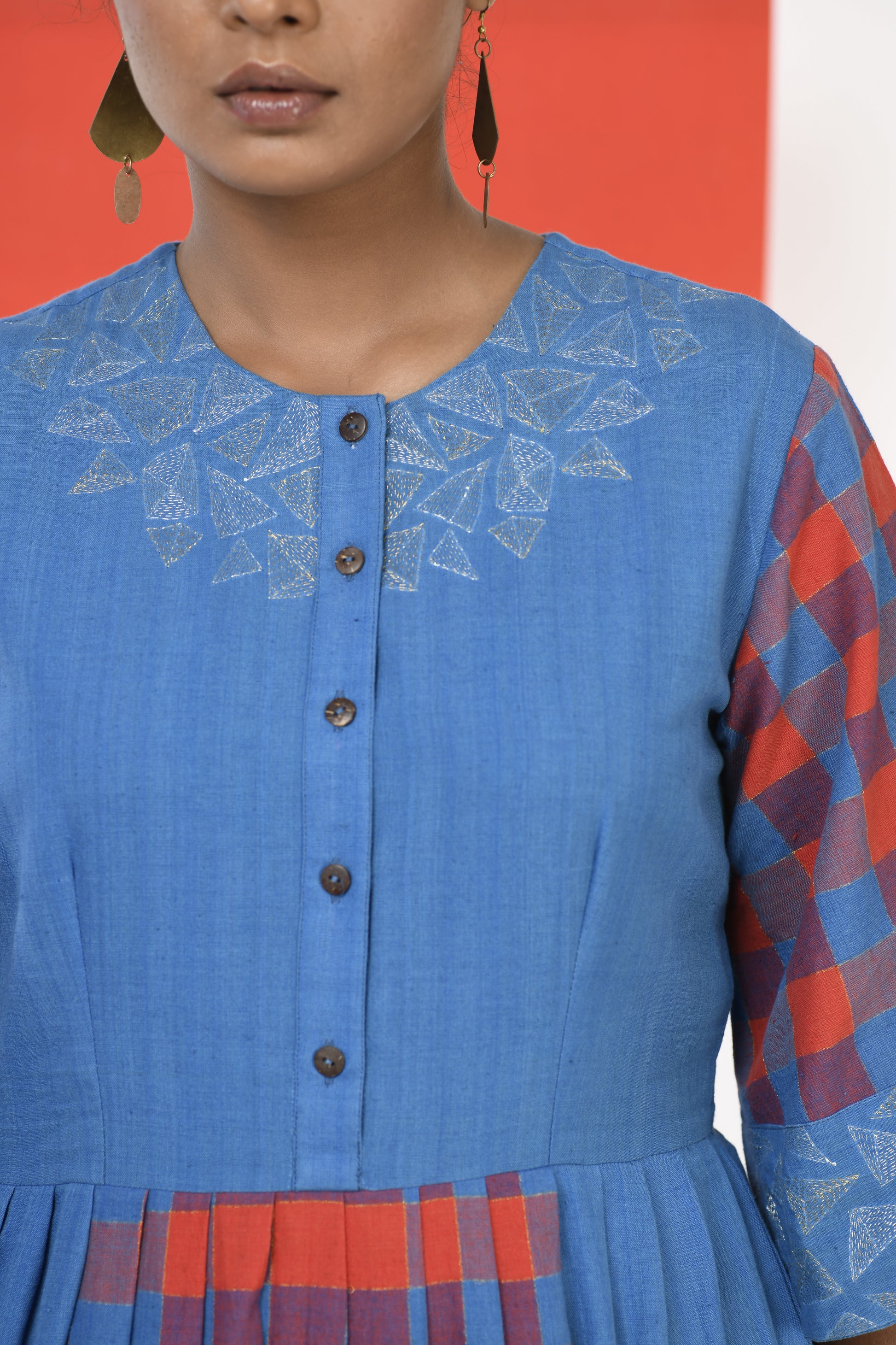 Spinel Checkflare - Handwoven hand embroidered dress