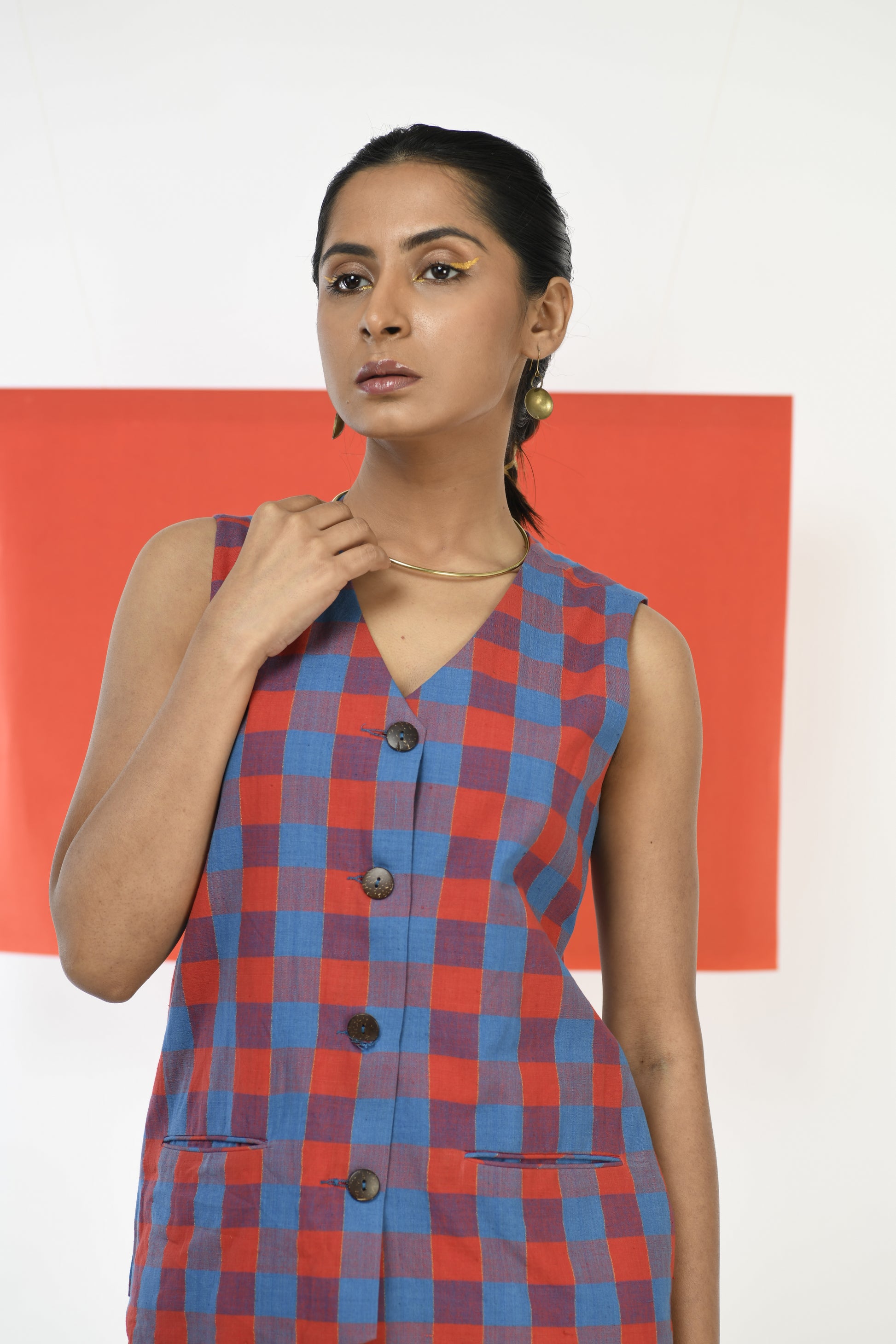 Ruby Cascade - Handwoven hand embroidered co-ord set (skirt and waistcoat)