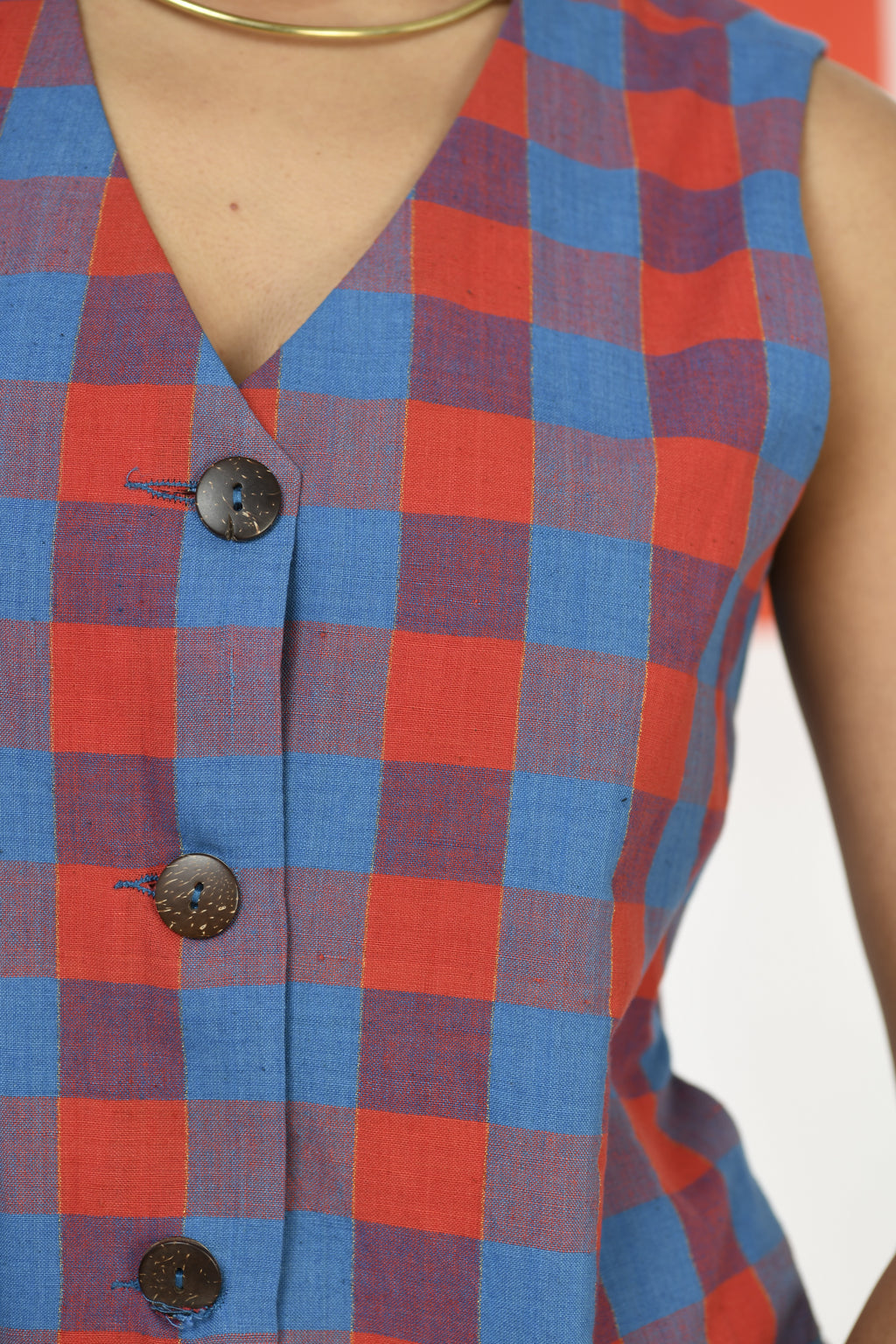 Ruby Cascade - Handwoven hand embroidered co-ord set (skirt and waistcoat)