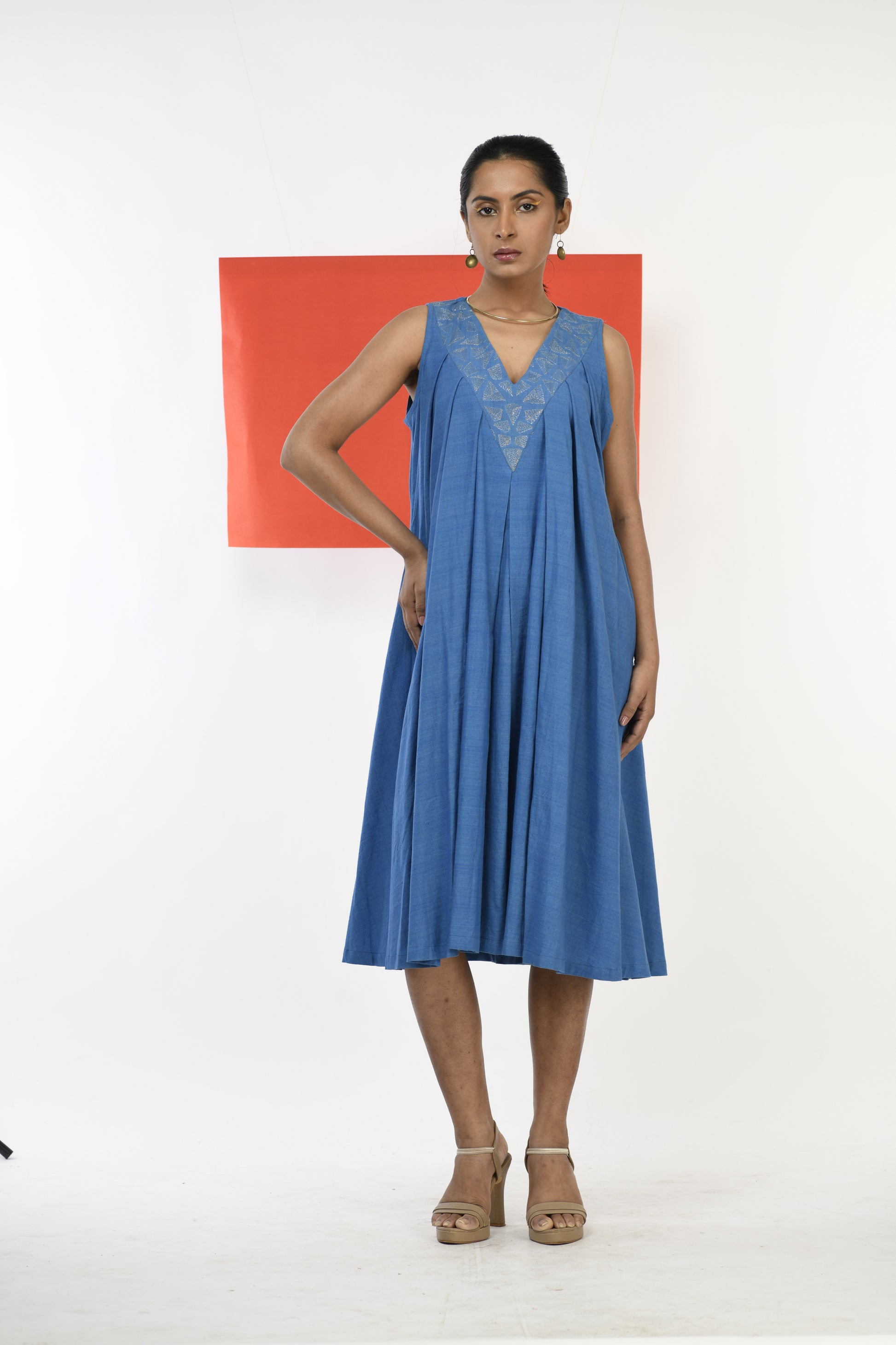 Blue Sapphire - Handwoven hand embroidered dress