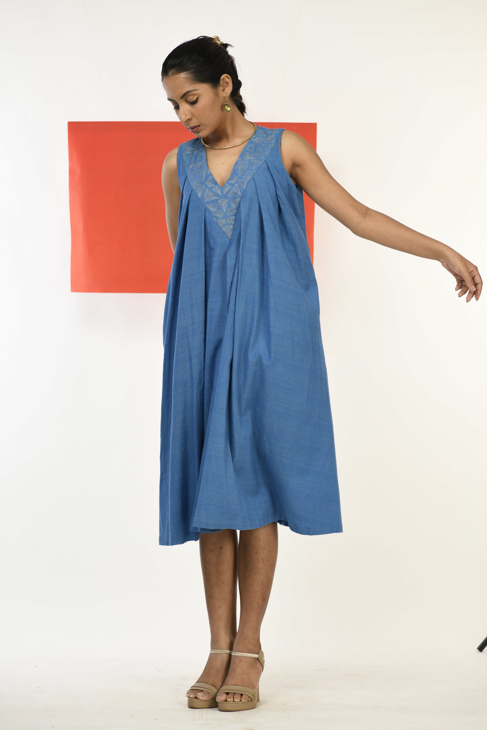 Blue Sapphire - Handwoven hand embroidered dress