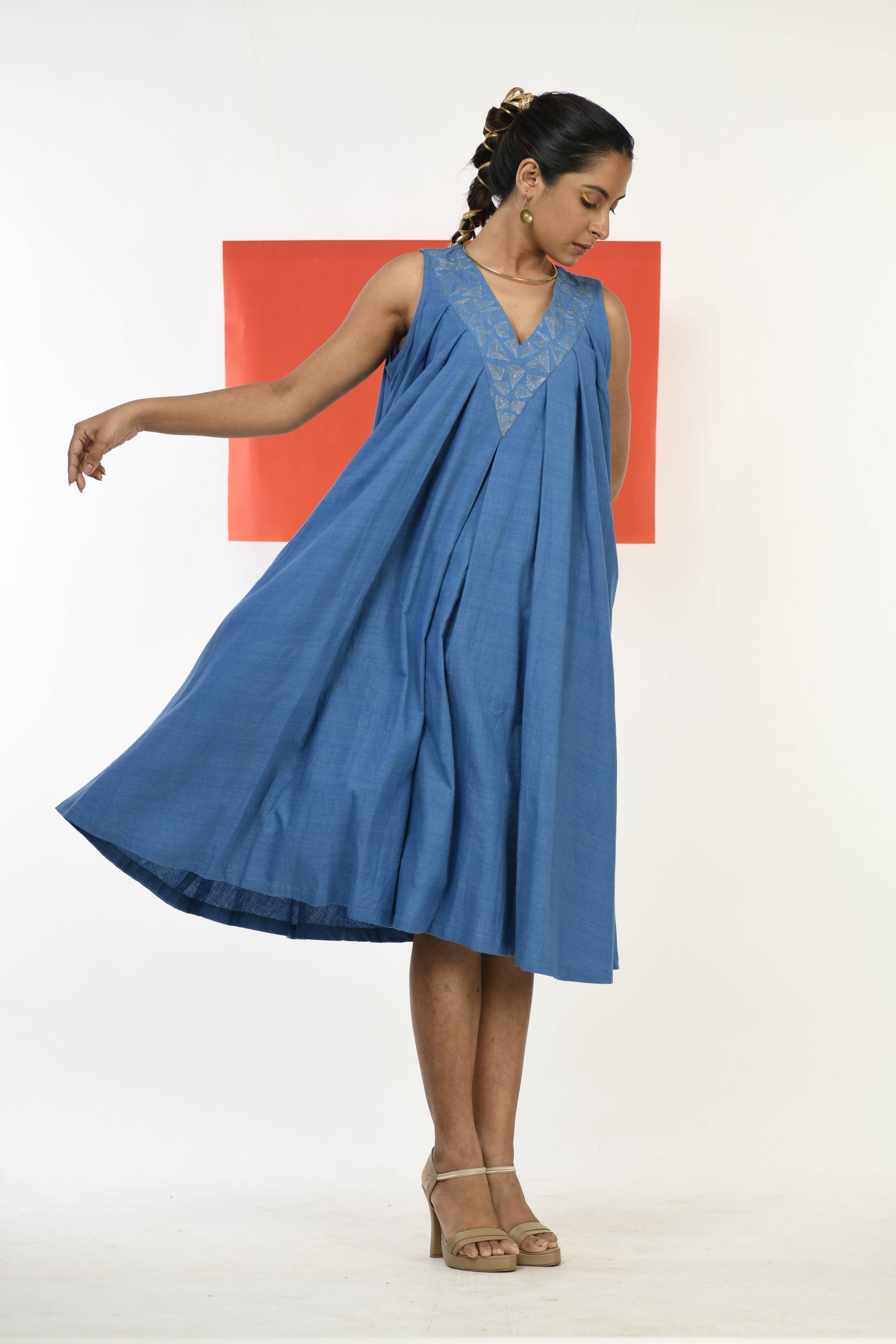 Blue Sapphire - Handwoven hand embroidered dress