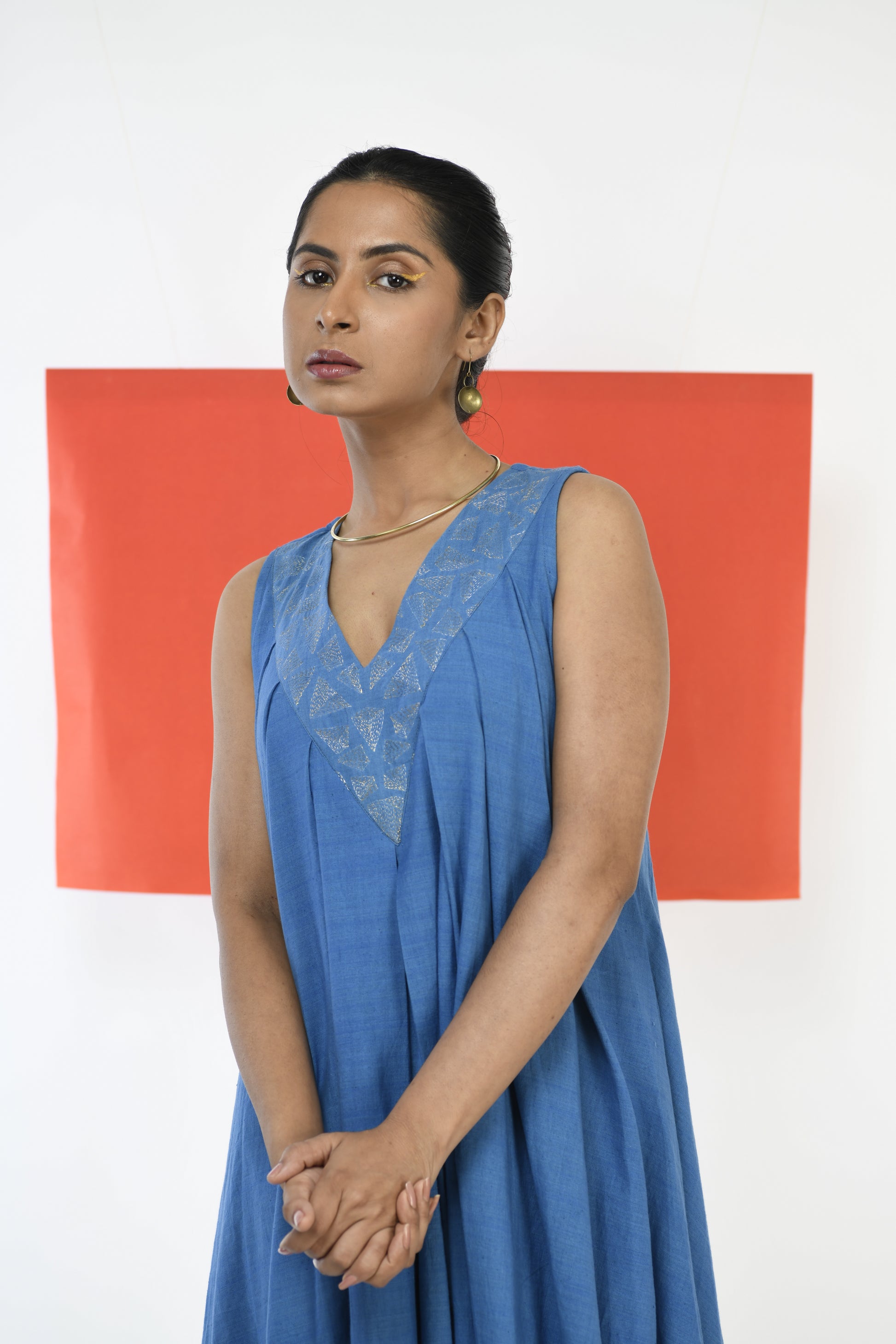 Blue Sapphire - Handwoven hand embroidered dress