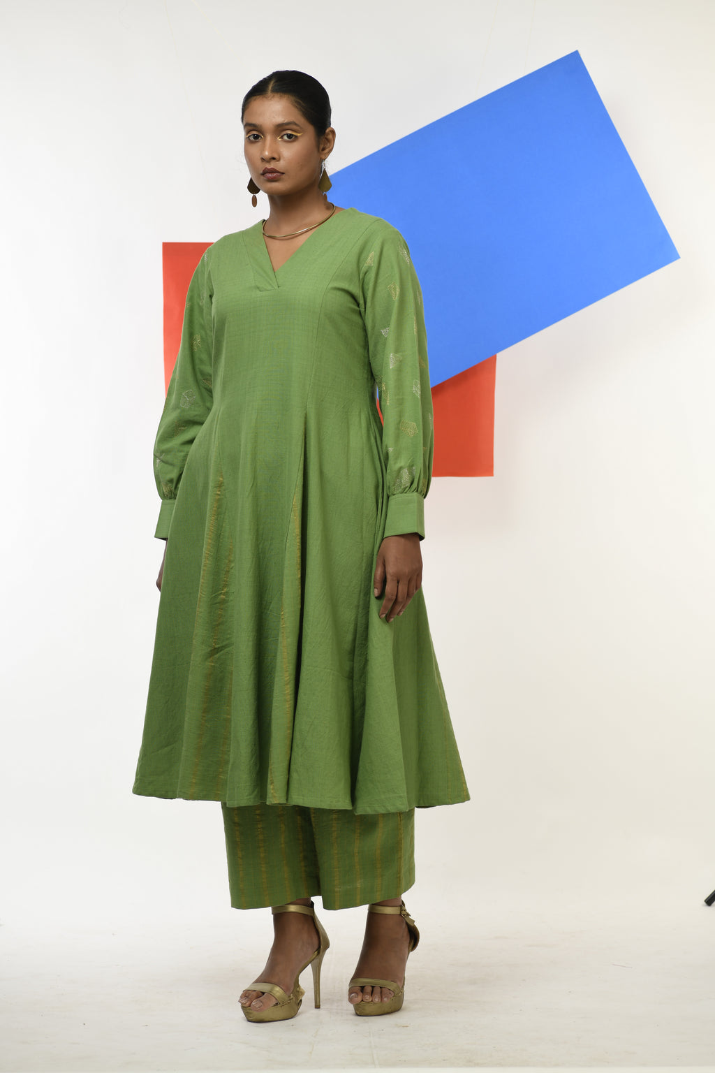 Emerald Luster - Handwoven hand embroidered co-ord set