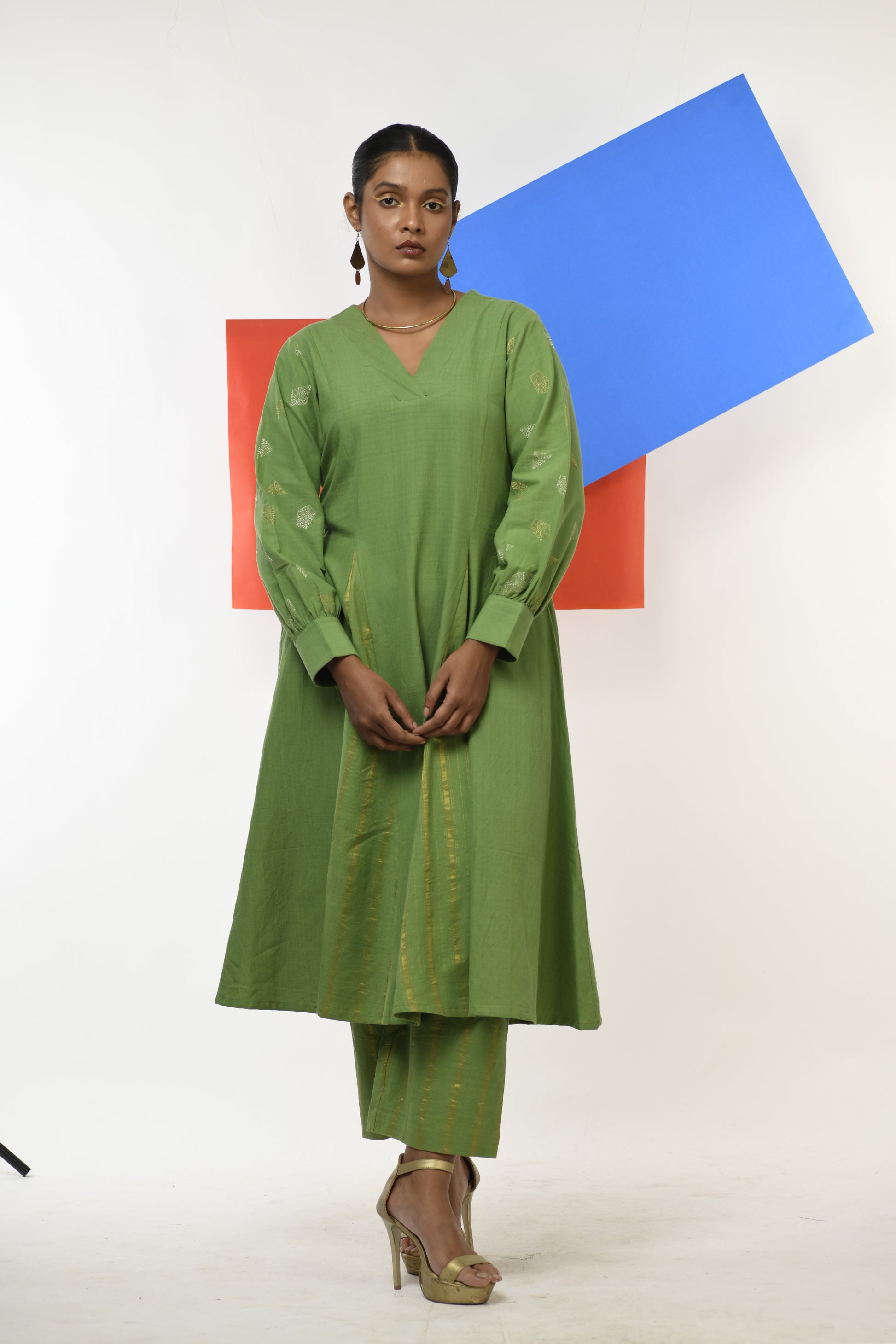 Emerald Luster - Handwoven hand embroidered co-ord set