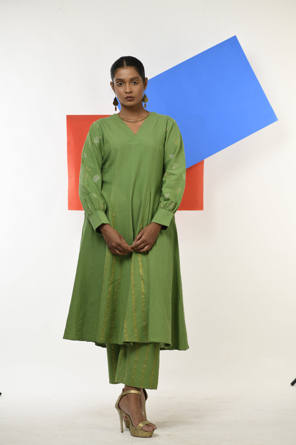 Emerald Luster - Handwoven hand embroidered co-ord set