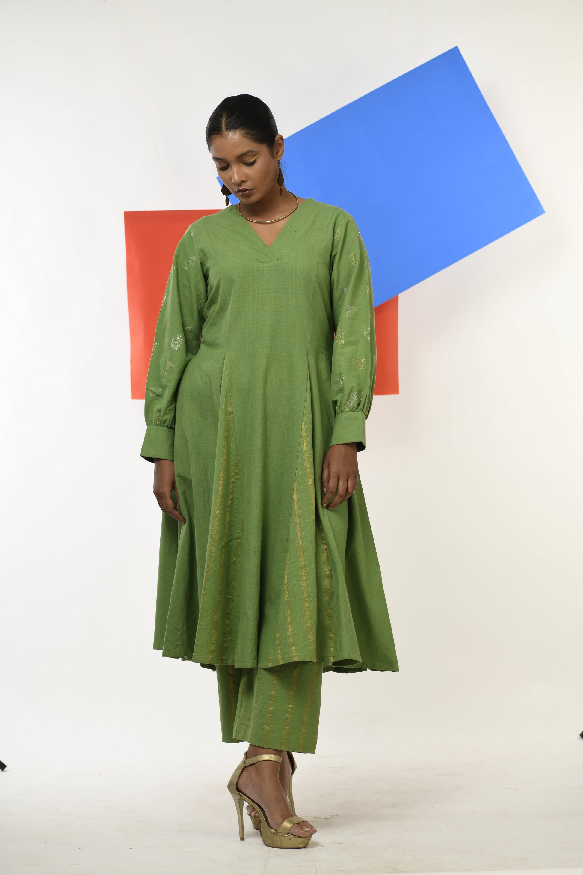 Emerald Luster - Handwoven hand embroidered co-ord set