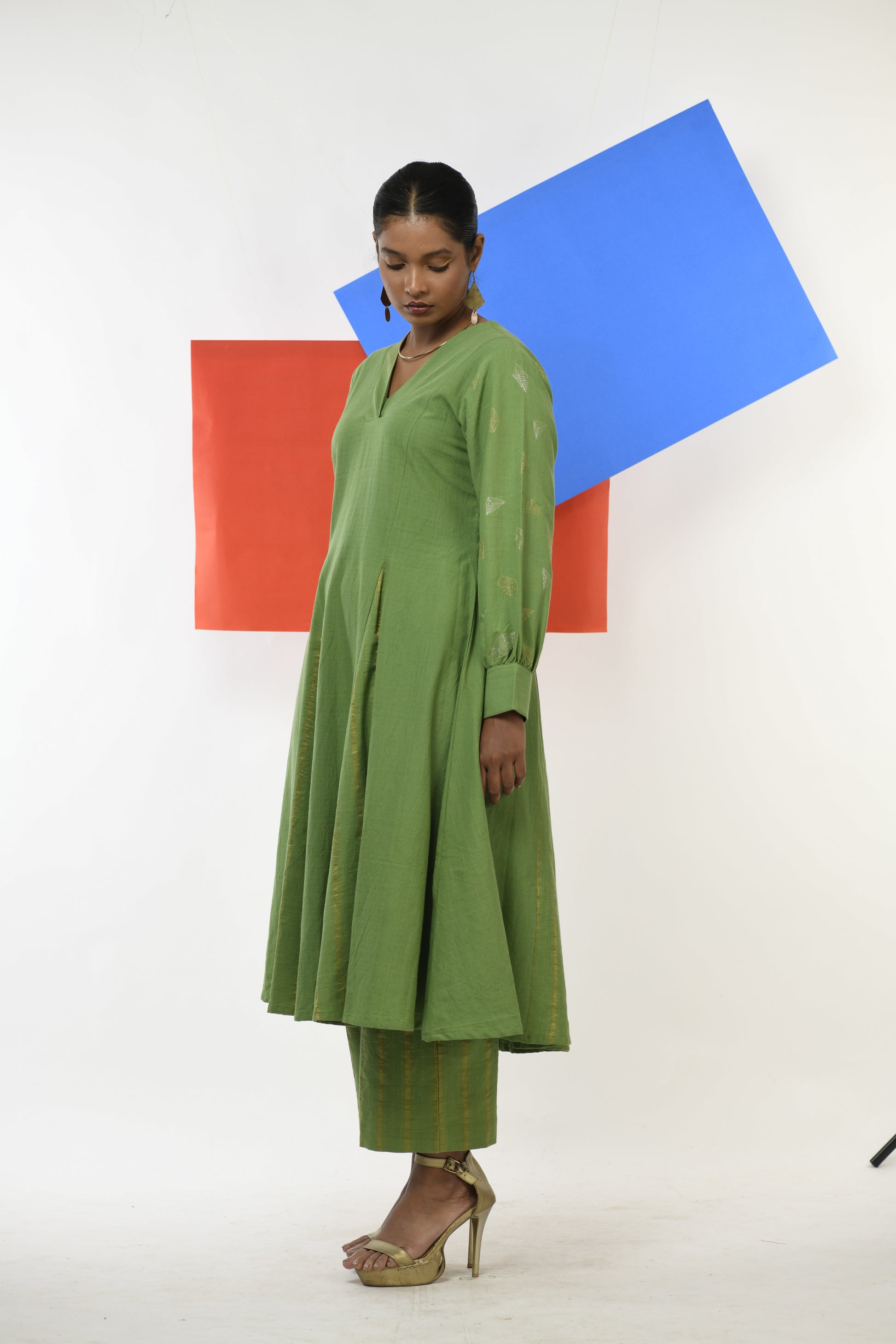 Emerald Luster - Handwoven hand embroidered co-ord set