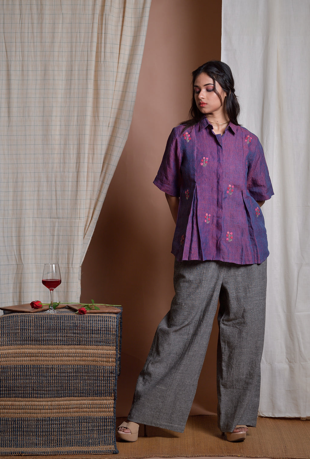 Graceful Boughs - Hand embroidered linen shirt