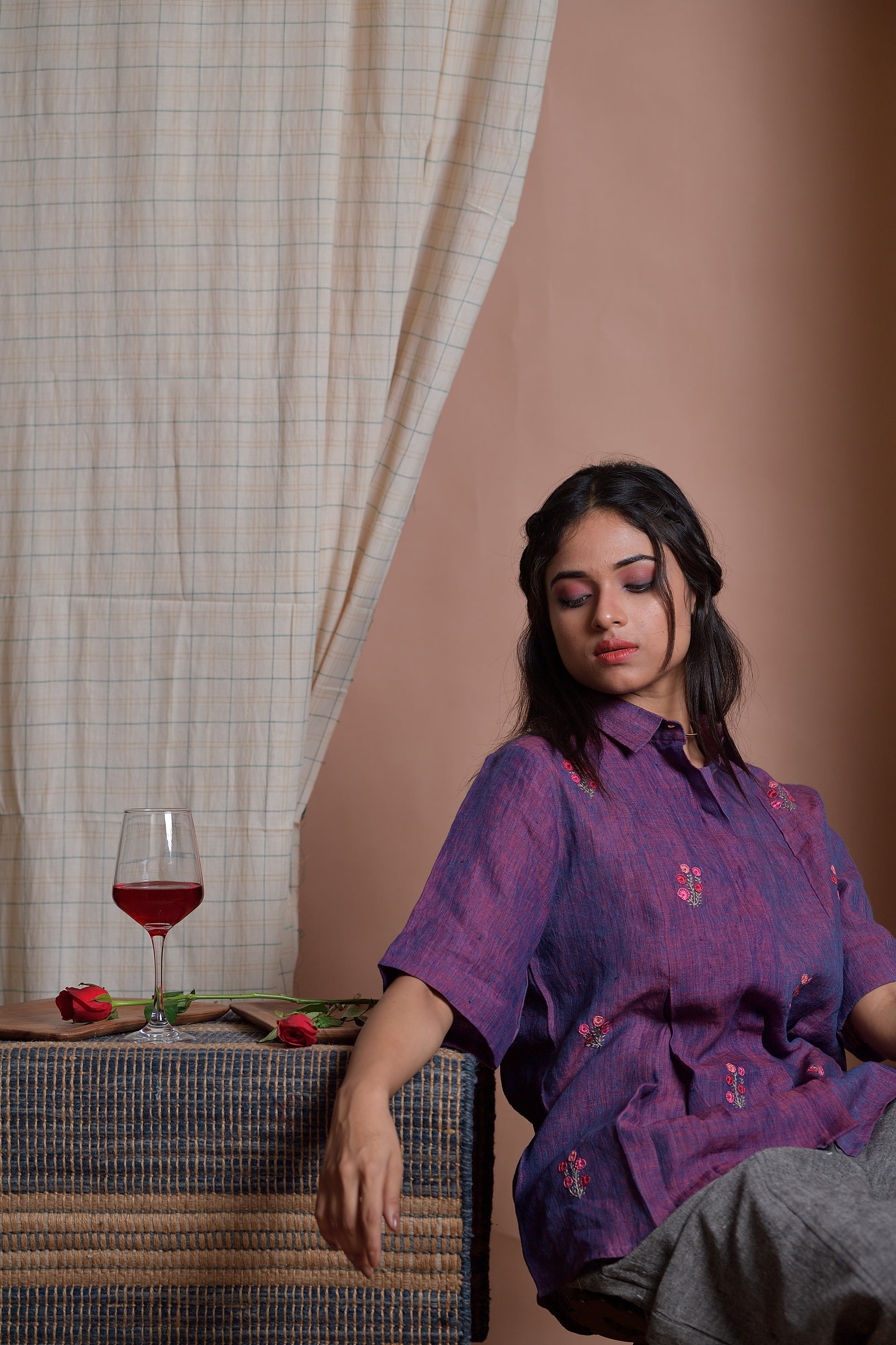 Graceful Boughs - Hand embroidered linen shirt