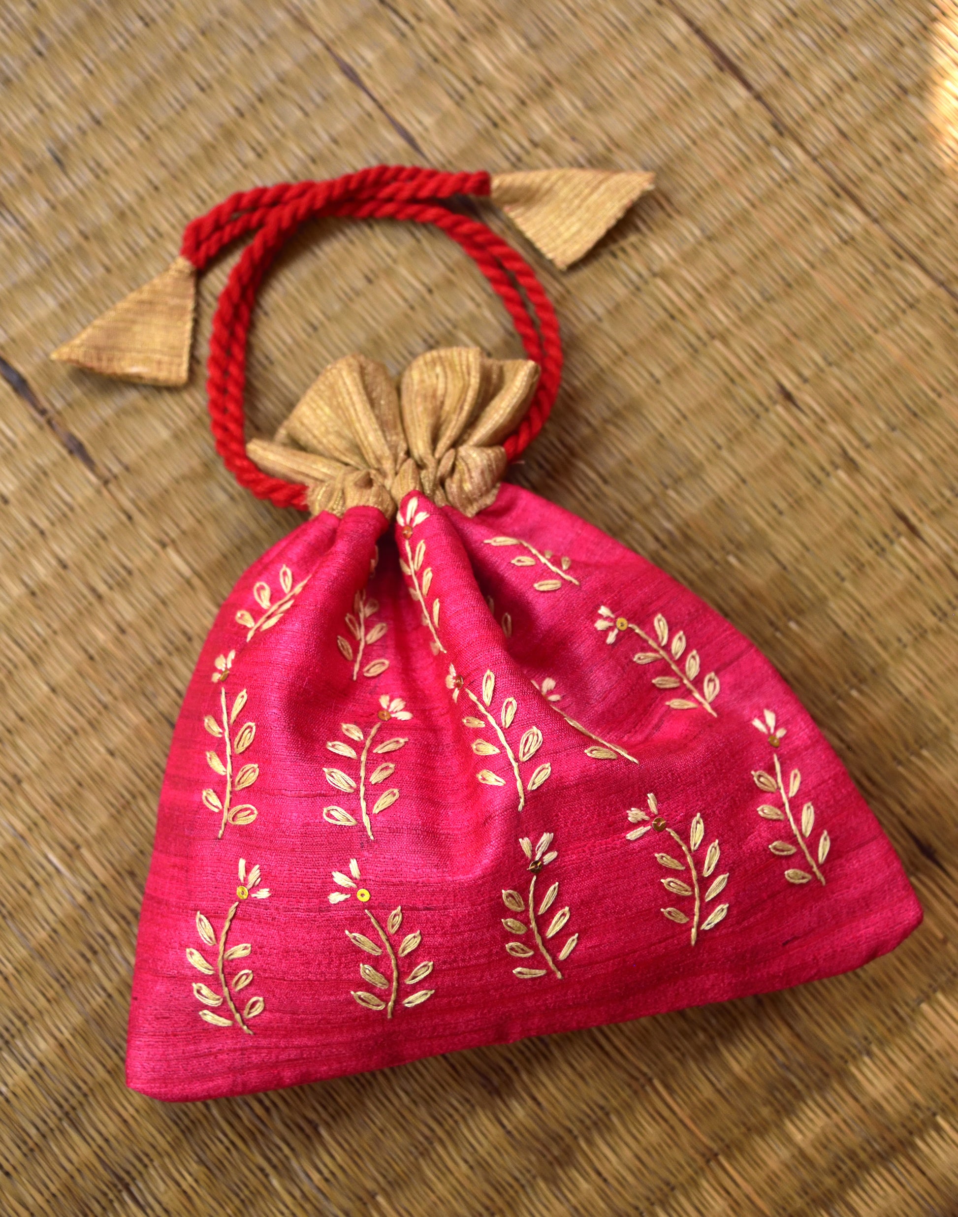 Fern Fun - Magenta Silk Cotton Potli